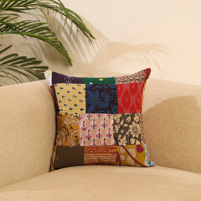  Multicolor Handcrafted Cotton Patchwork Cushion Cover