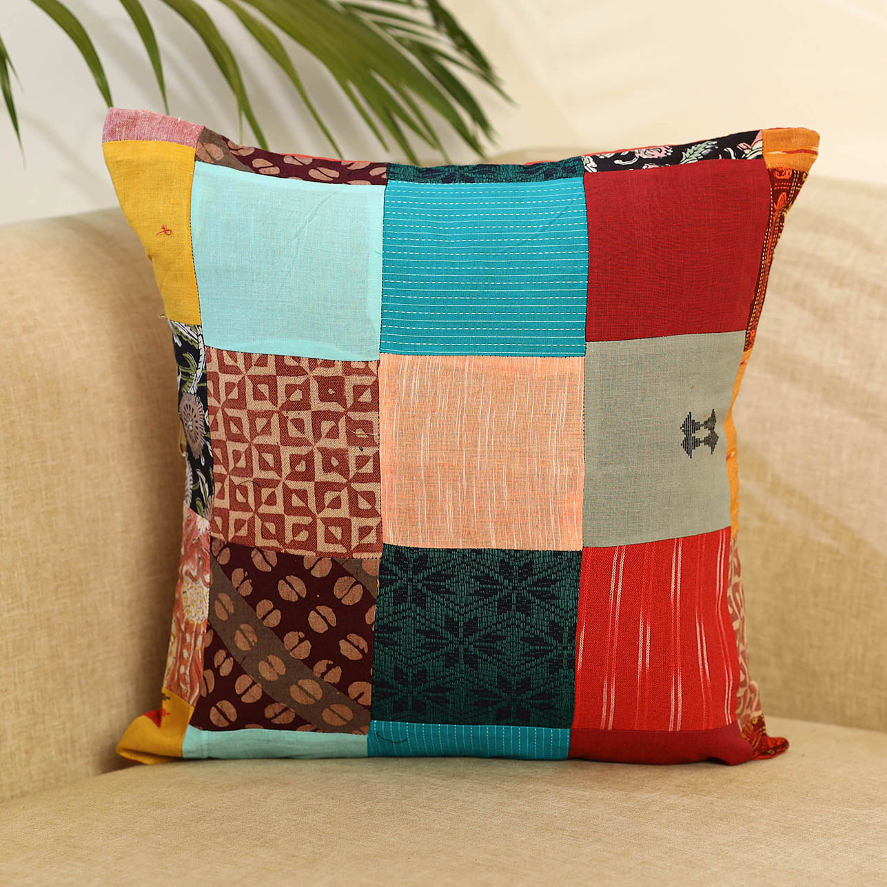 Buy Multicolor Handcrafted Cotton Patchwork Cushion Cover
