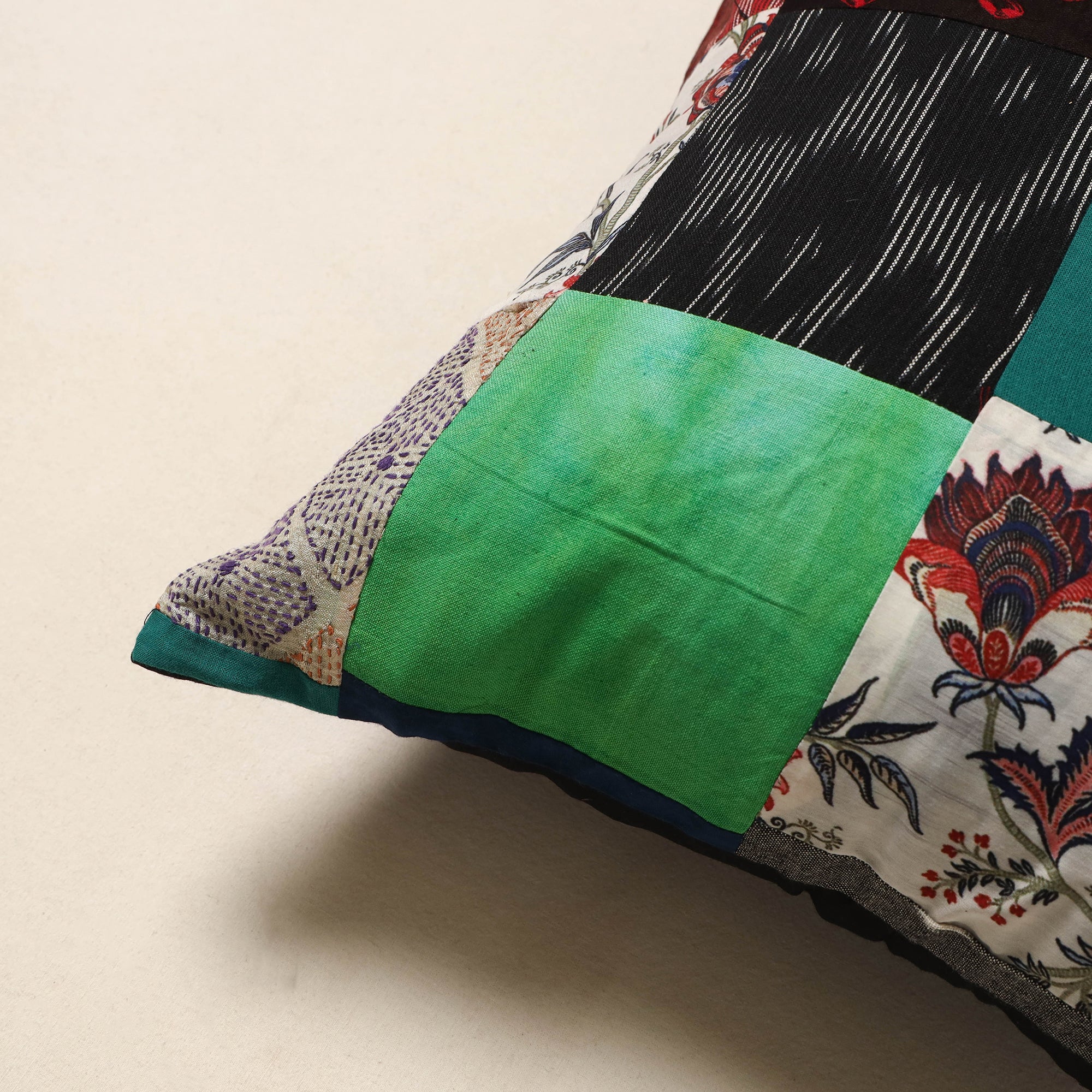 Multicolor - handcrafted cotton patchwork cushion cover 09