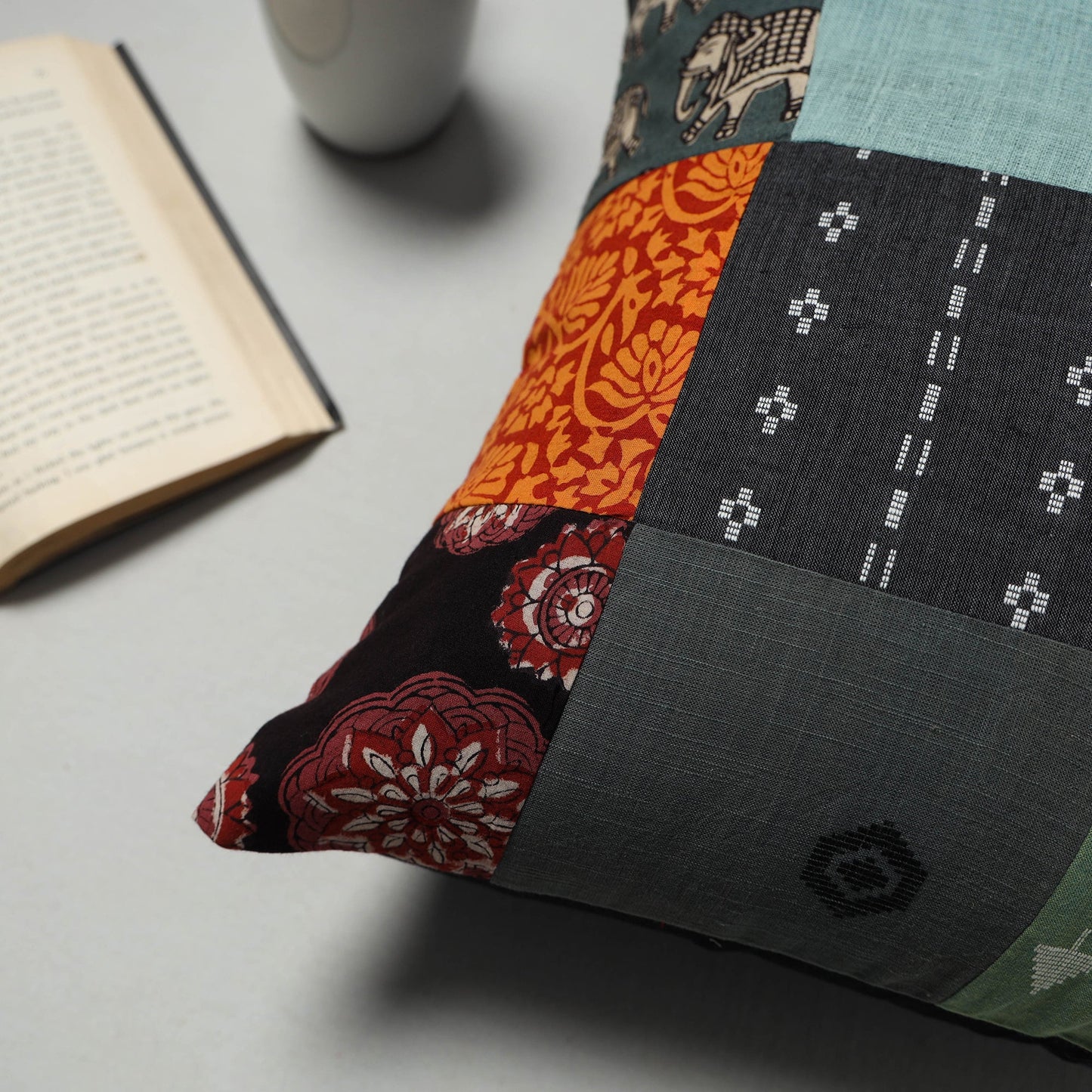 Multicolor - handcrafted cotton patchwork cushion cover 09