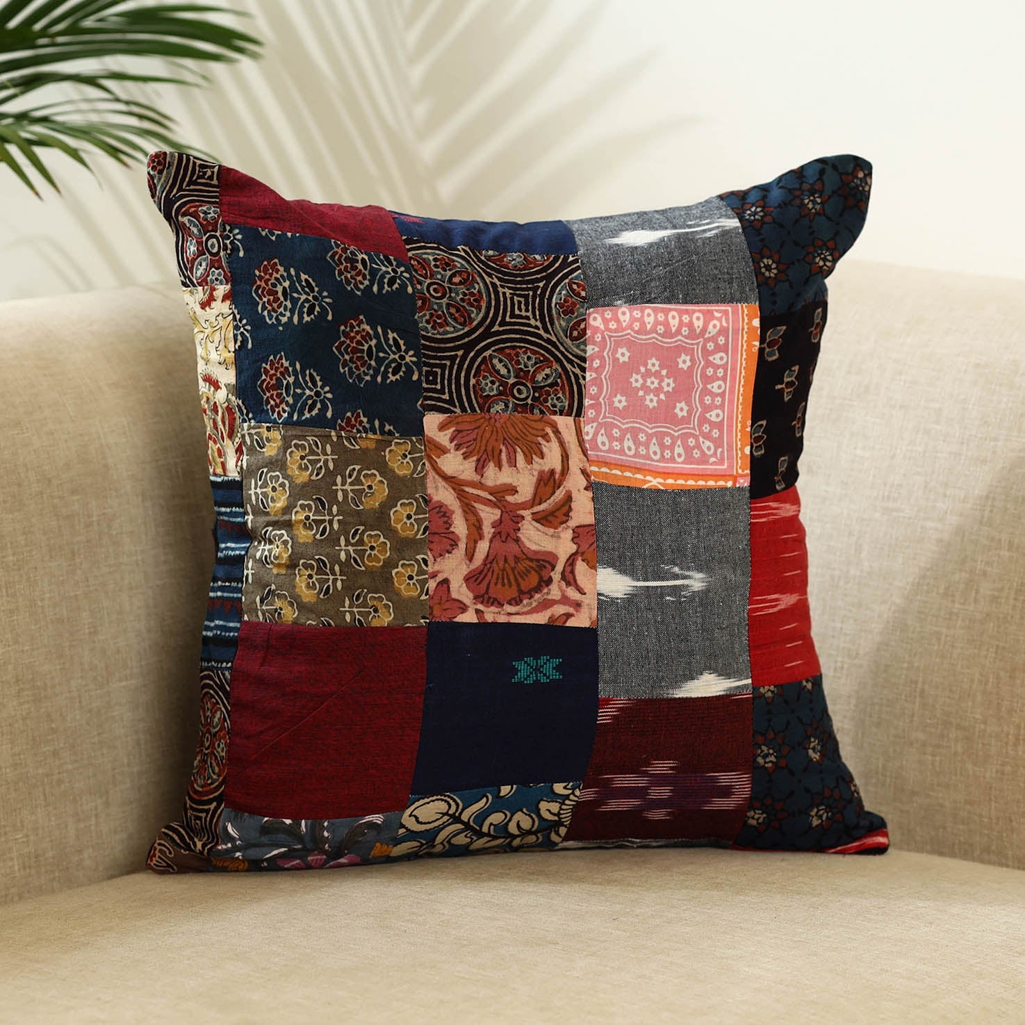  Multicolor Handcrafted Cotton Patchwork Cushion Cover
