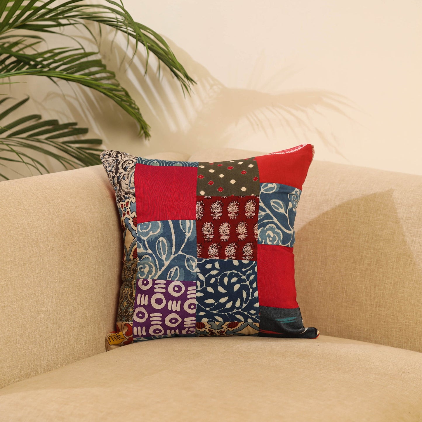 Buy Multicolor Handcrafted Cotton Patchwork Cushion Cover