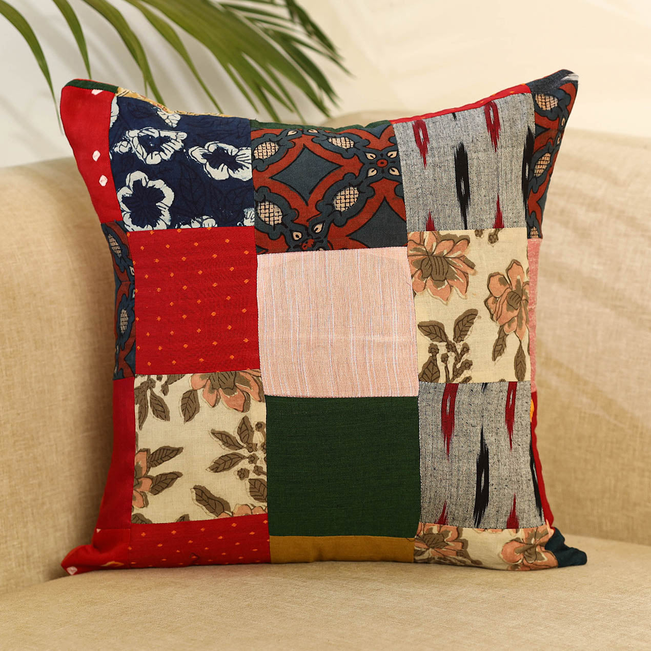 Buy Multicolor Handcrafted Cotton Patchwork Cushion Cover
