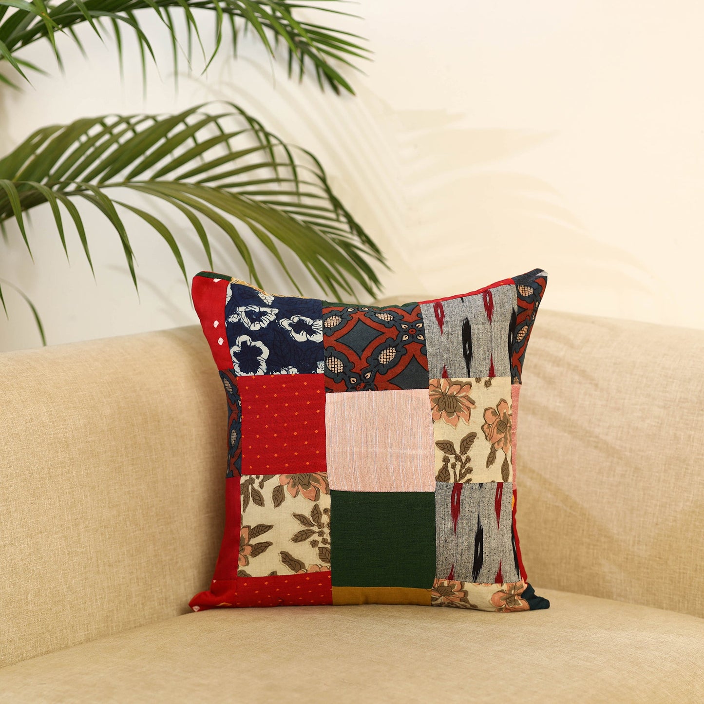 Buy Multicolor Handcrafted Cotton Patchwork Cushion Cover