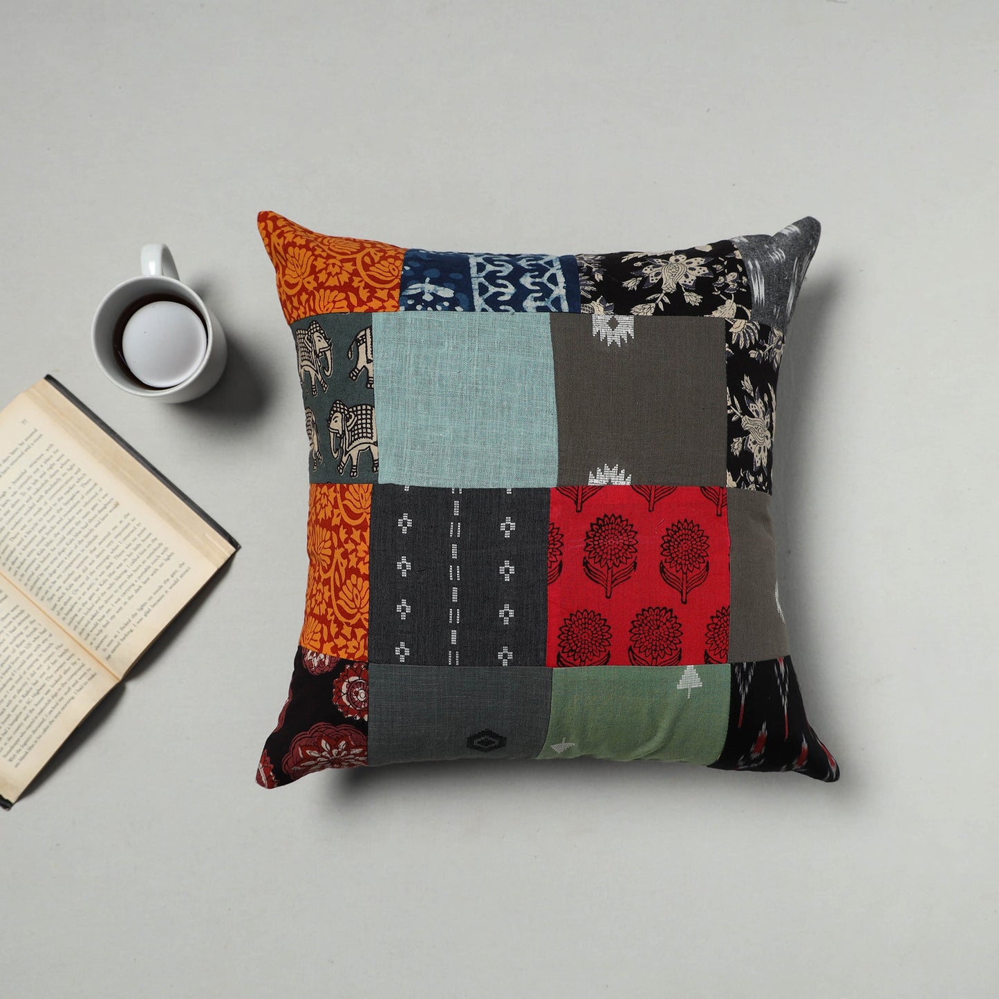 Multicolor - handcrafted cotton patchwork cushion cover 09