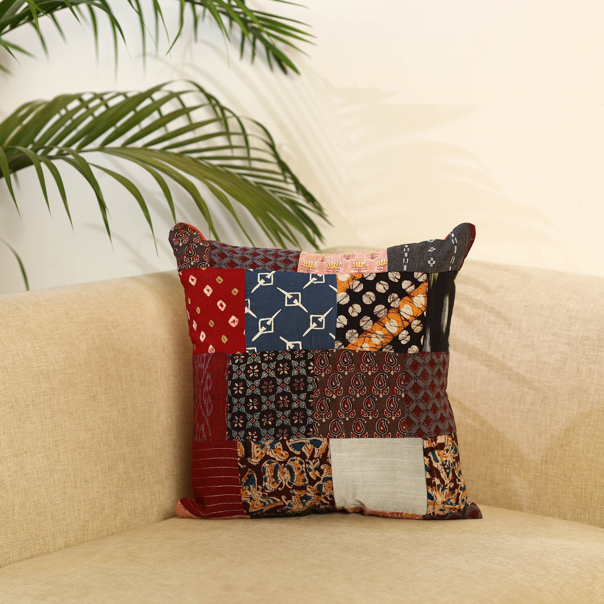 Multicolor - handcrafted cotton patchwork cushion cover 10