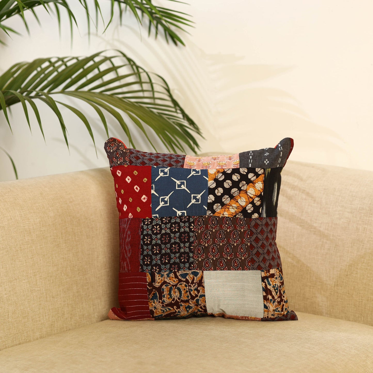 Multicolor - handcrafted cotton patchwork cushion cover 10