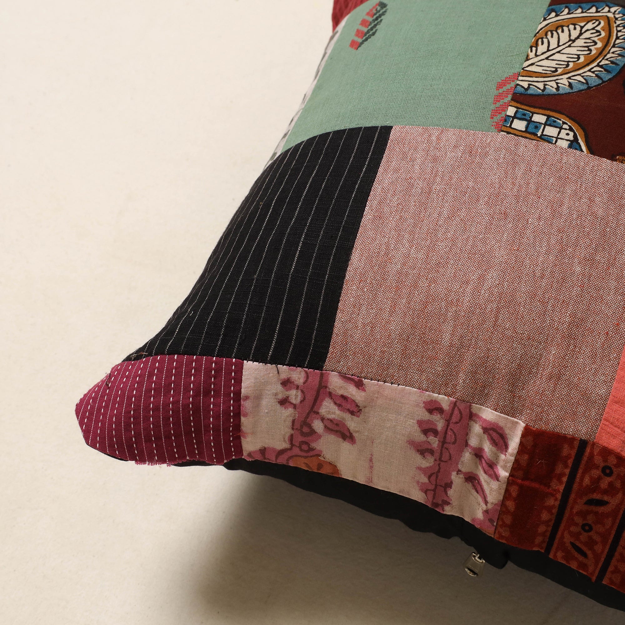 Multicolor - handcrafted cotton patchwork cushion cover 10