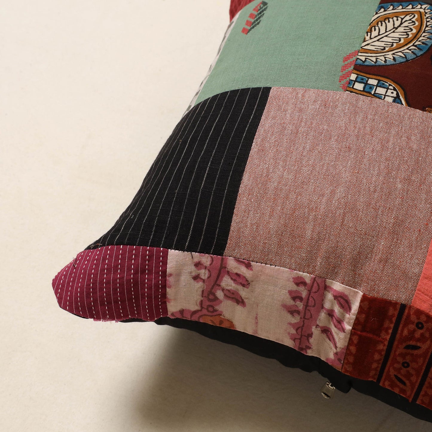 Multicolor - handcrafted cotton patchwork cushion cover 10