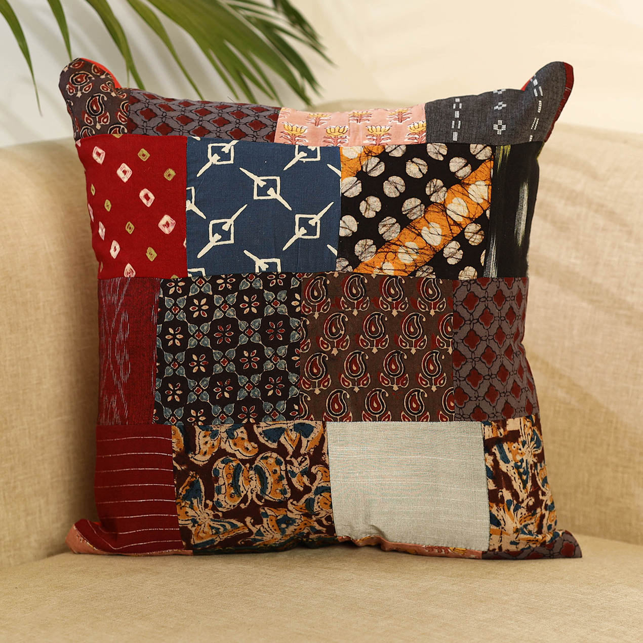 Multicolor - handcrafted cotton patchwork cushion cover 10