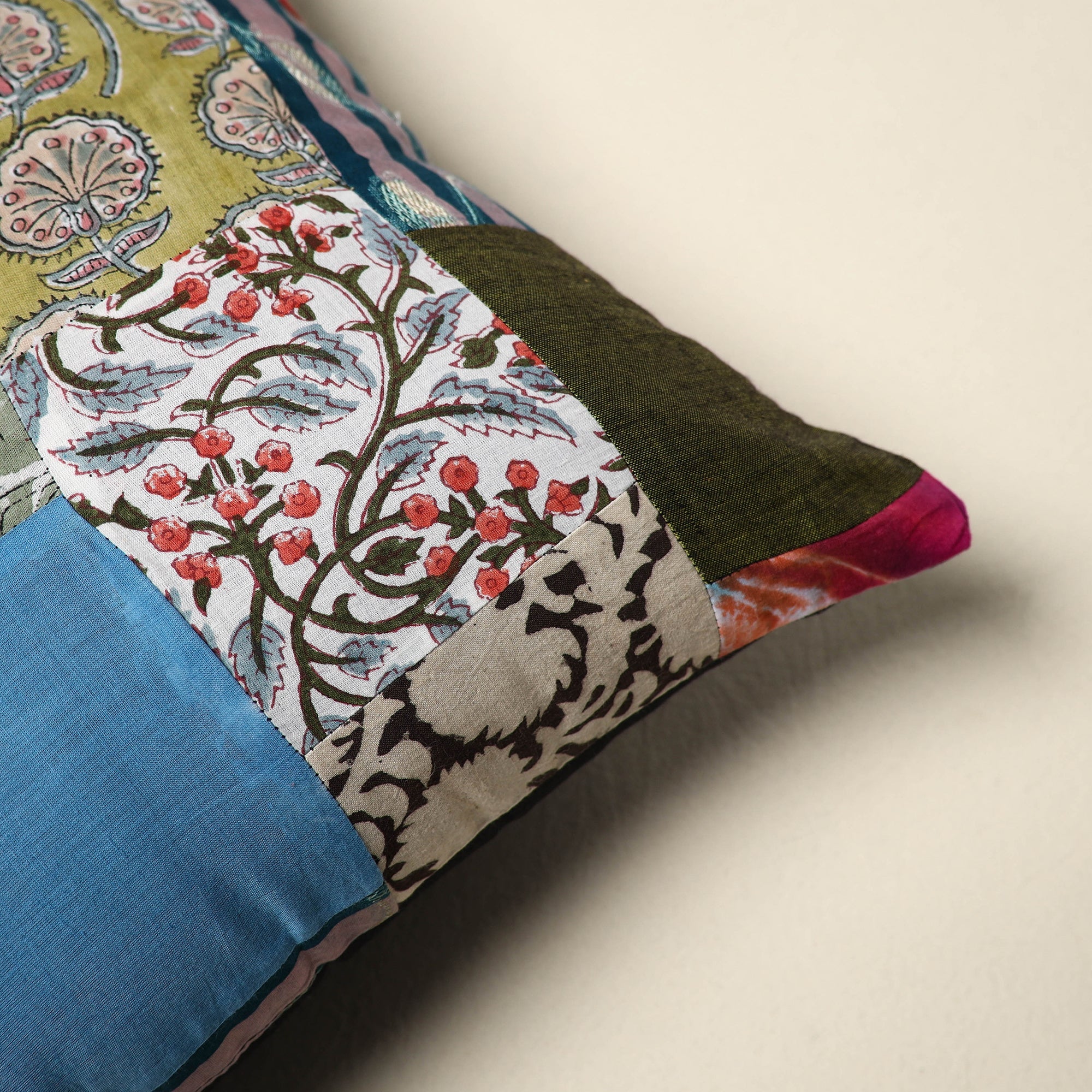 Multicolor - handcrafted cotton patchwork cushion cover 101