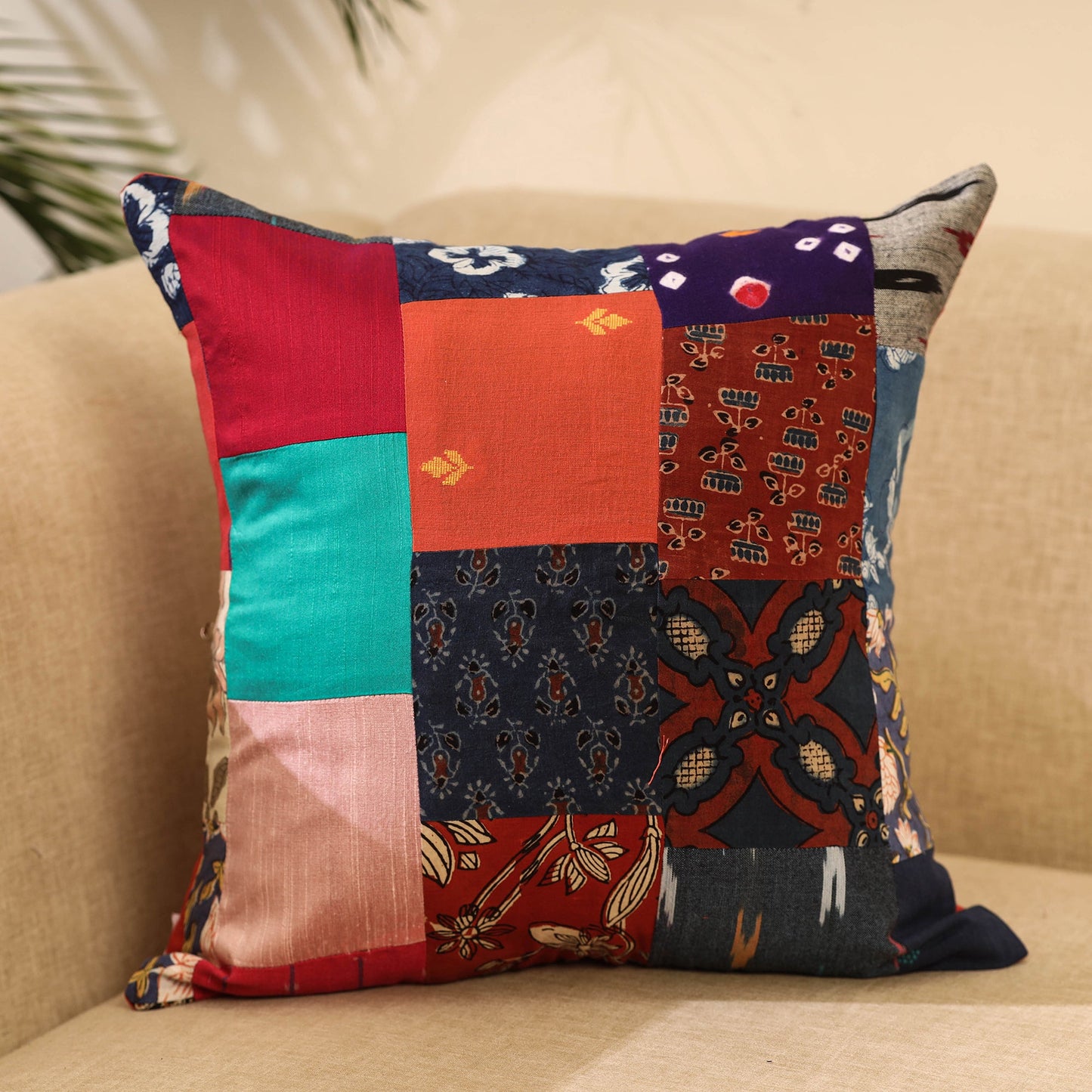 Buy Multicolor Handcrafted Cotton Patchwork Cushion Cover