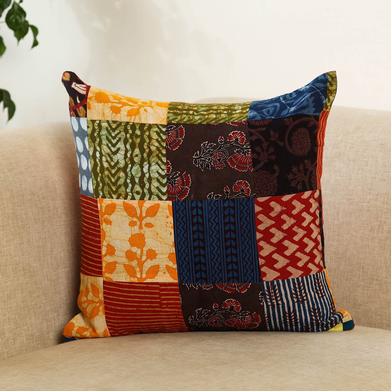  Multicolor Handcrafted Cotton Patchwork Cushion Cover