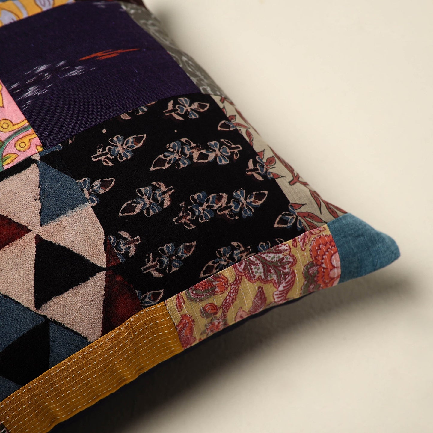 Multicolor - handcrafted cotton patchwork cushion cover 108