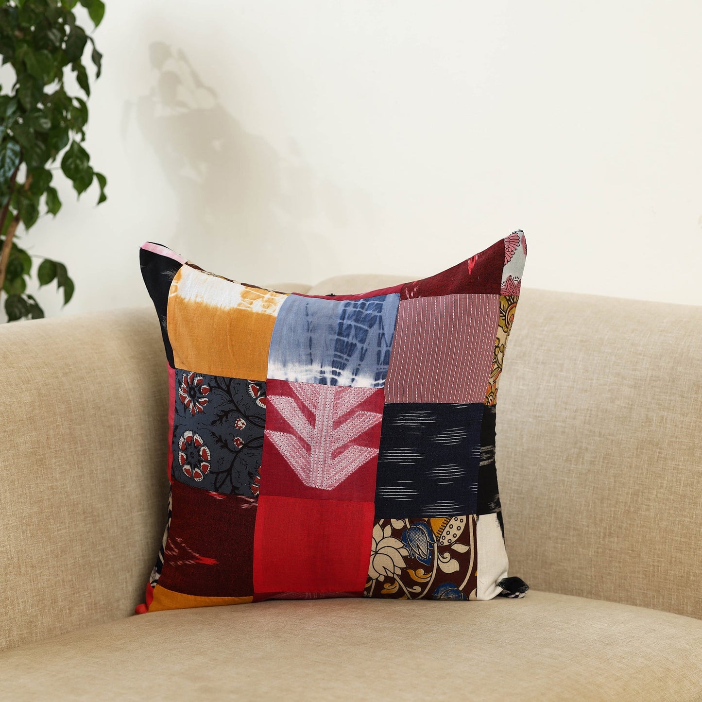 Multicolor - handcrafted cotton patchwork cushion cover 109