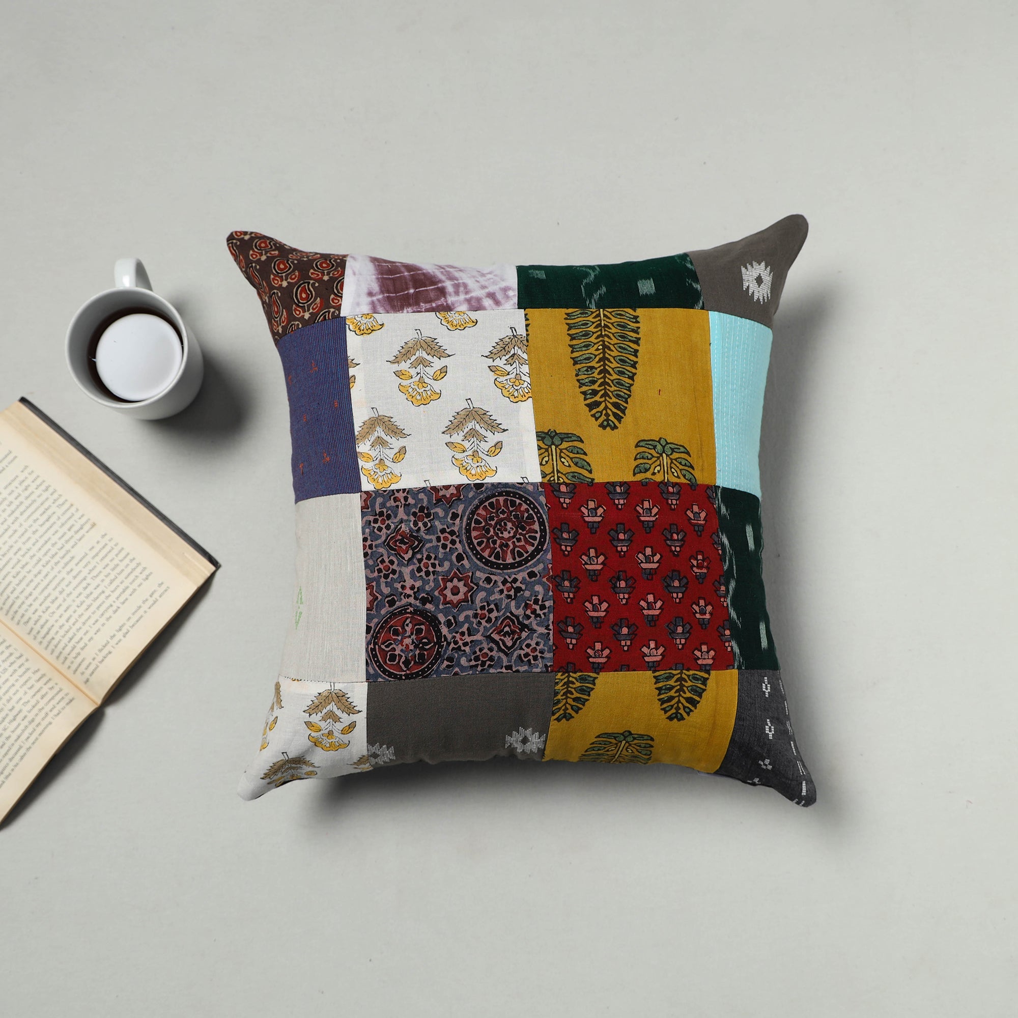 Buy Multicolor Handcrafted Cotton Patchwork Cushion Cover