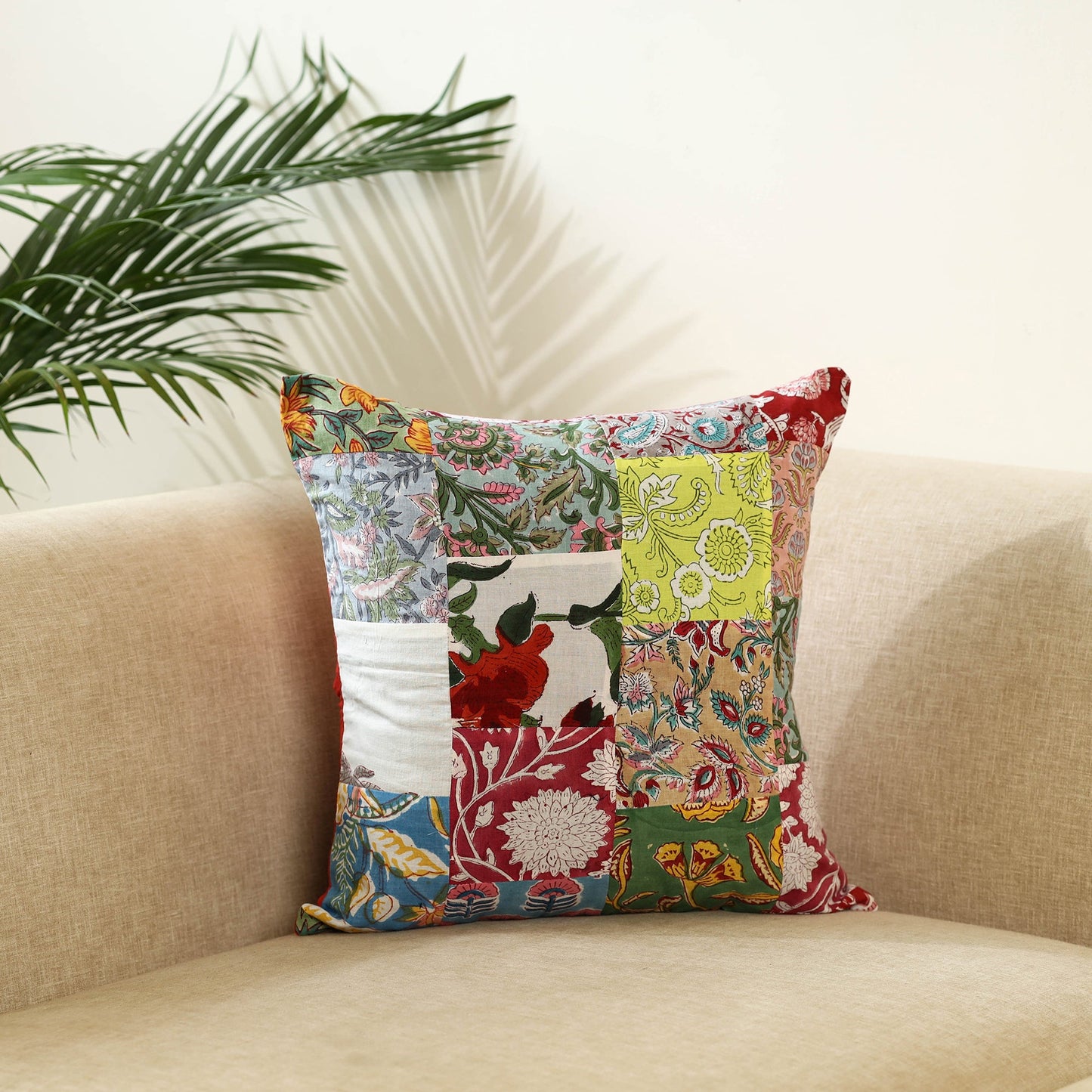  Multicolor Handcrafted Cotton Patchwork Cushion Cover