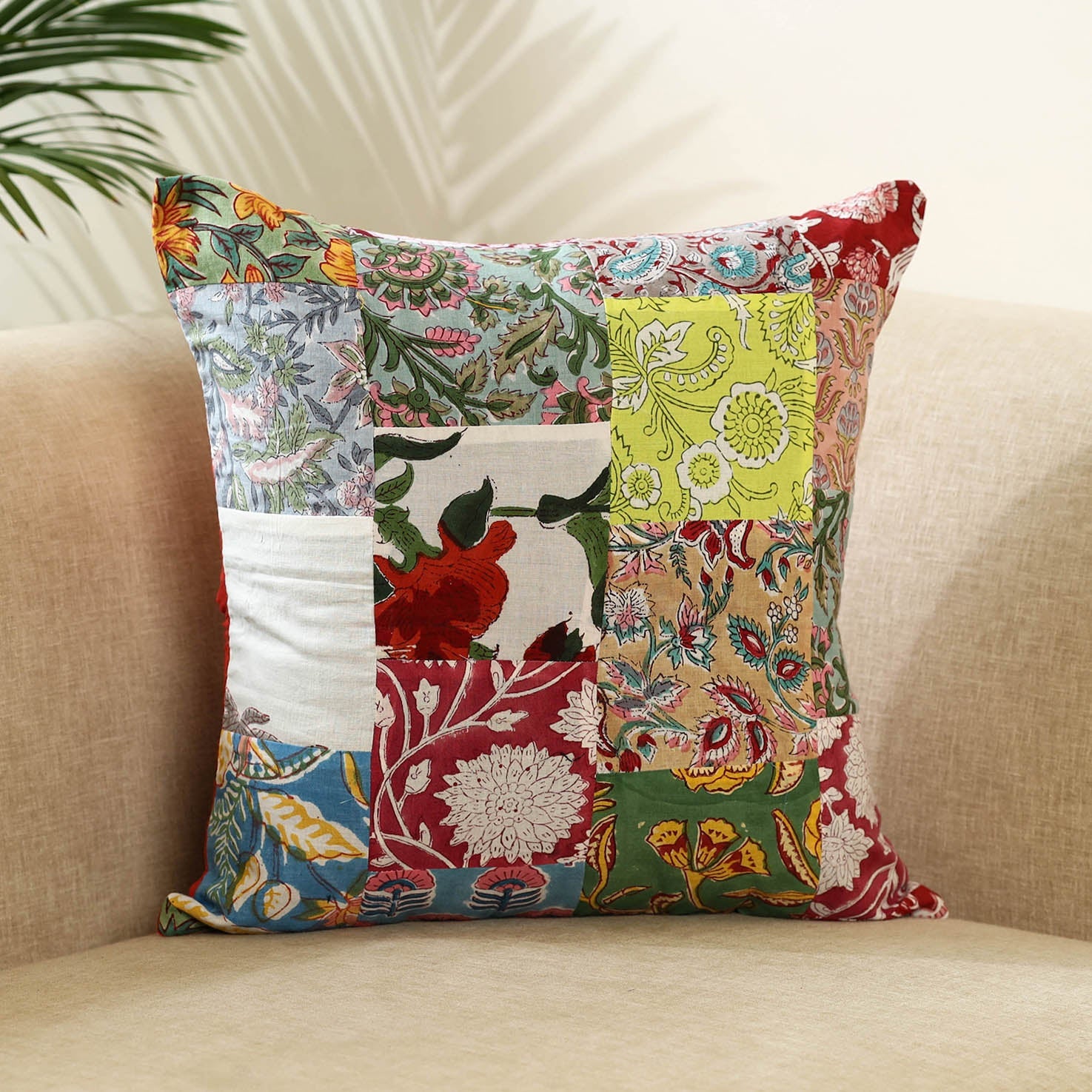  Multicolor Handcrafted Cotton Patchwork Cushion Cover