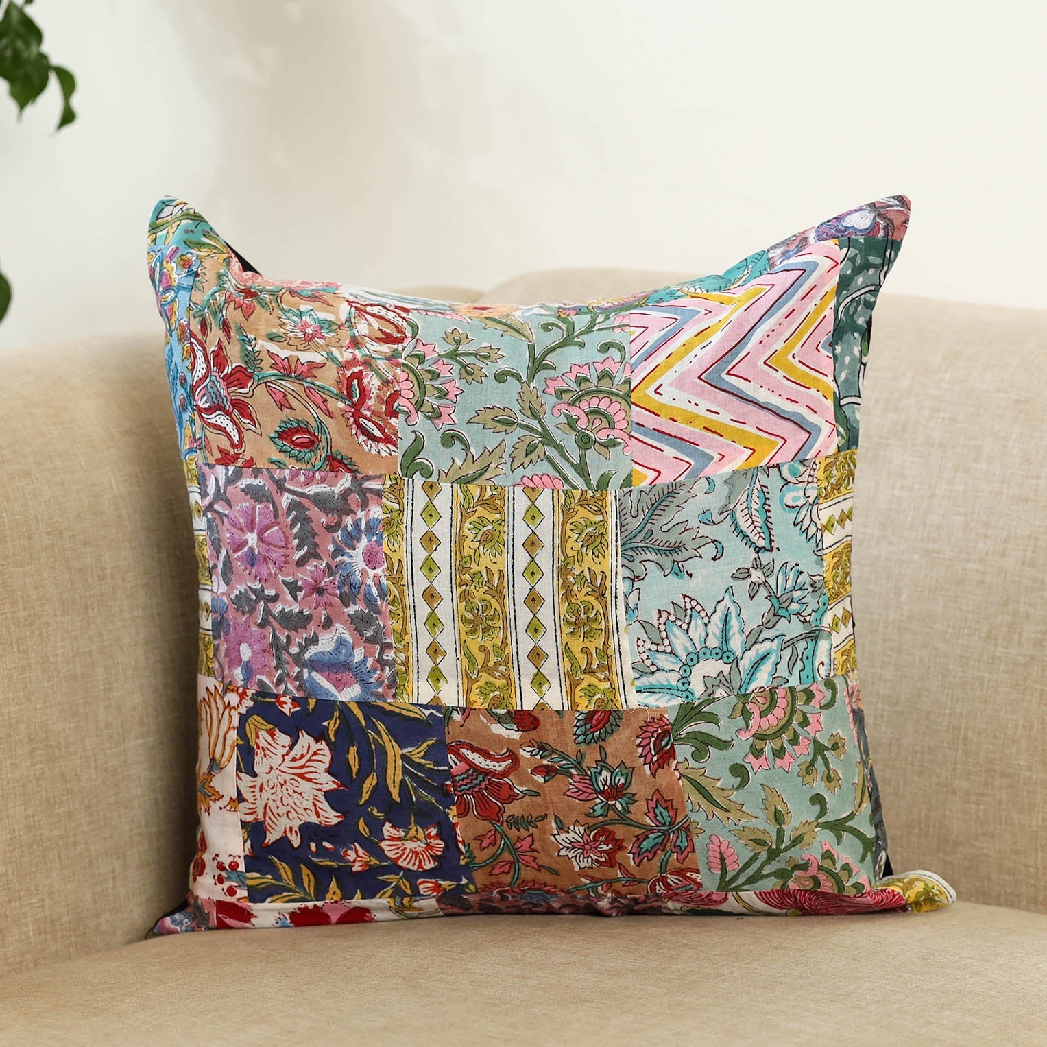 Multicolor - handcrafted cotton patchwork cushion cover 111
