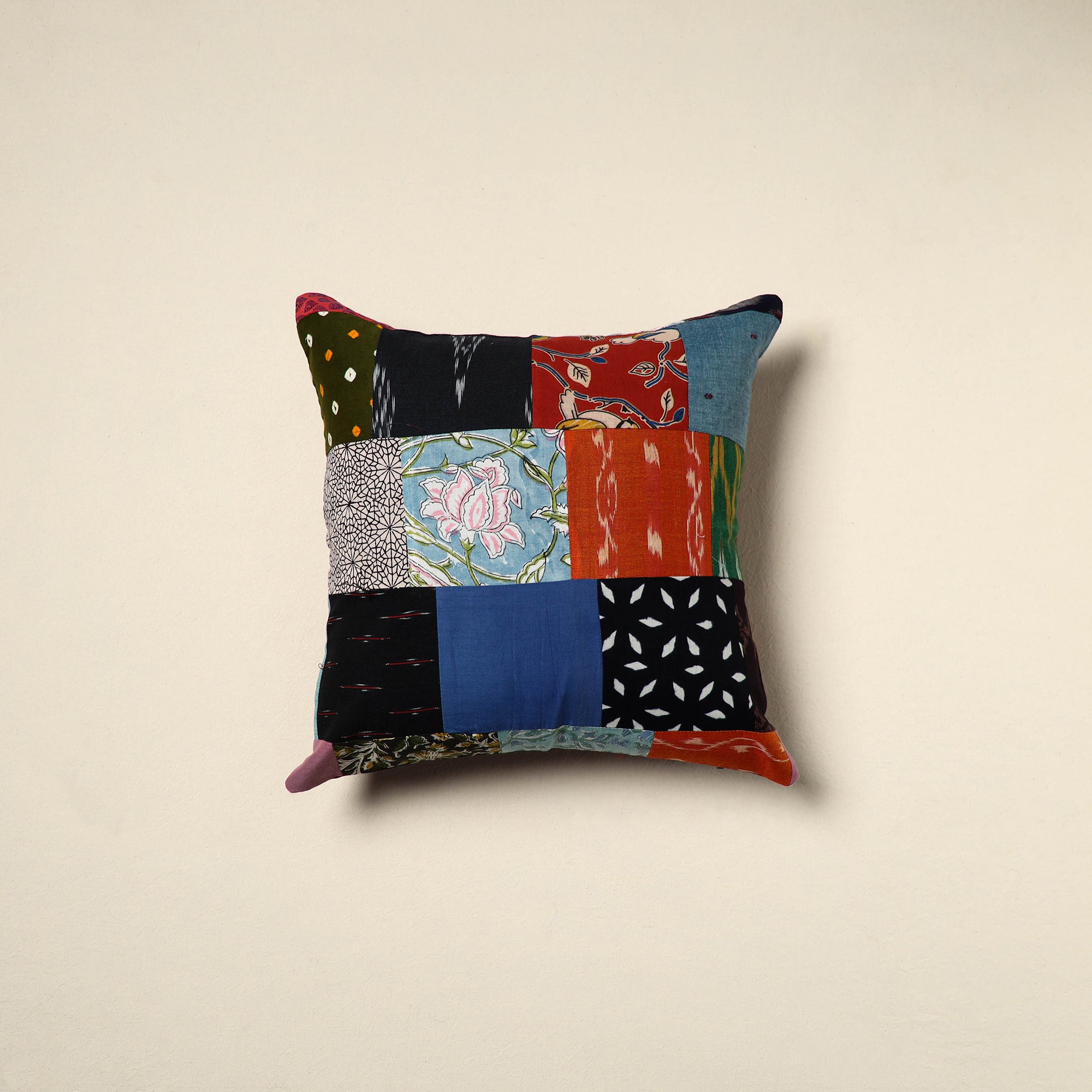 Multicolor Handcrafted Cotton Patchwork Cushion Cover