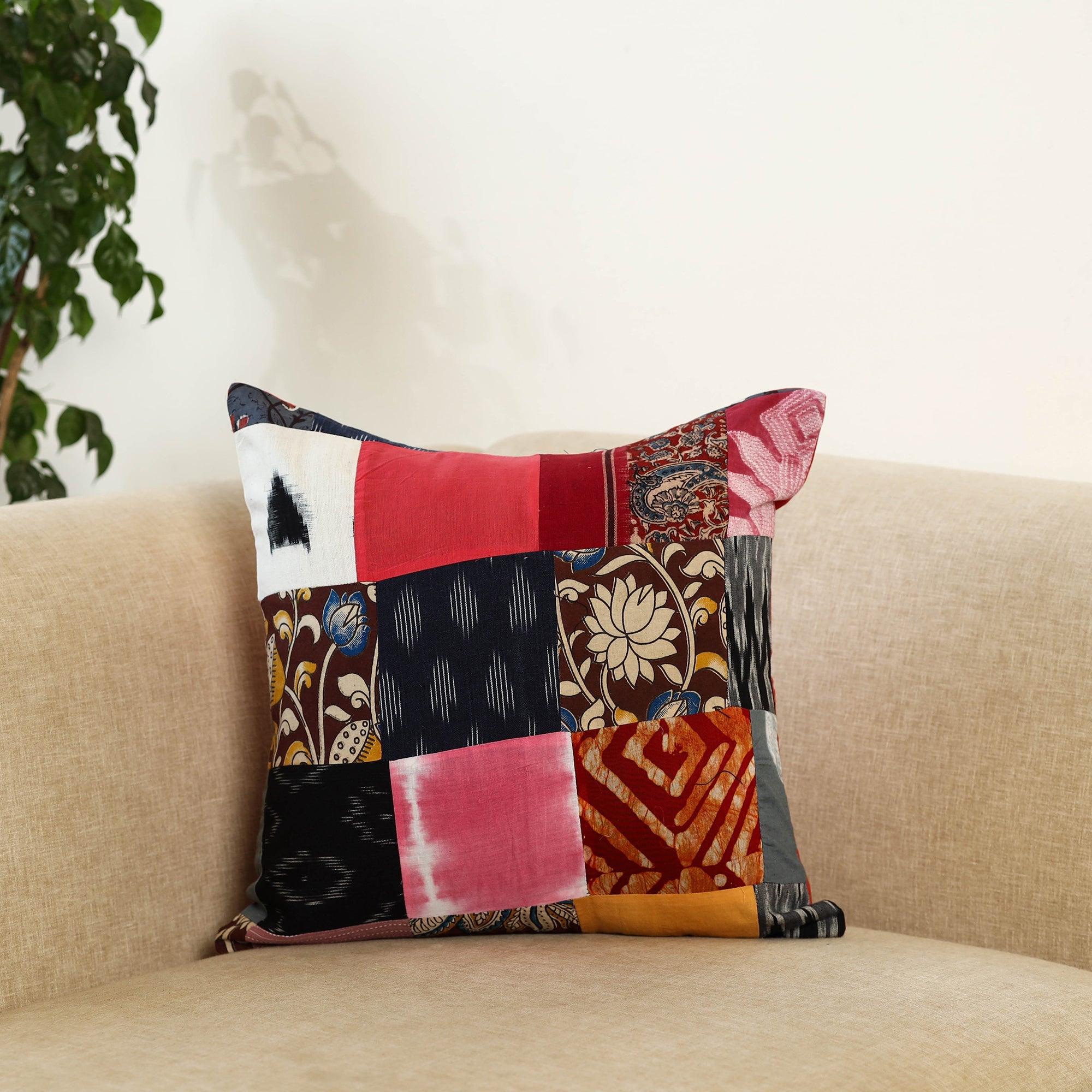 Multicolor - handcrafted cotton patchwork cushion cover 114