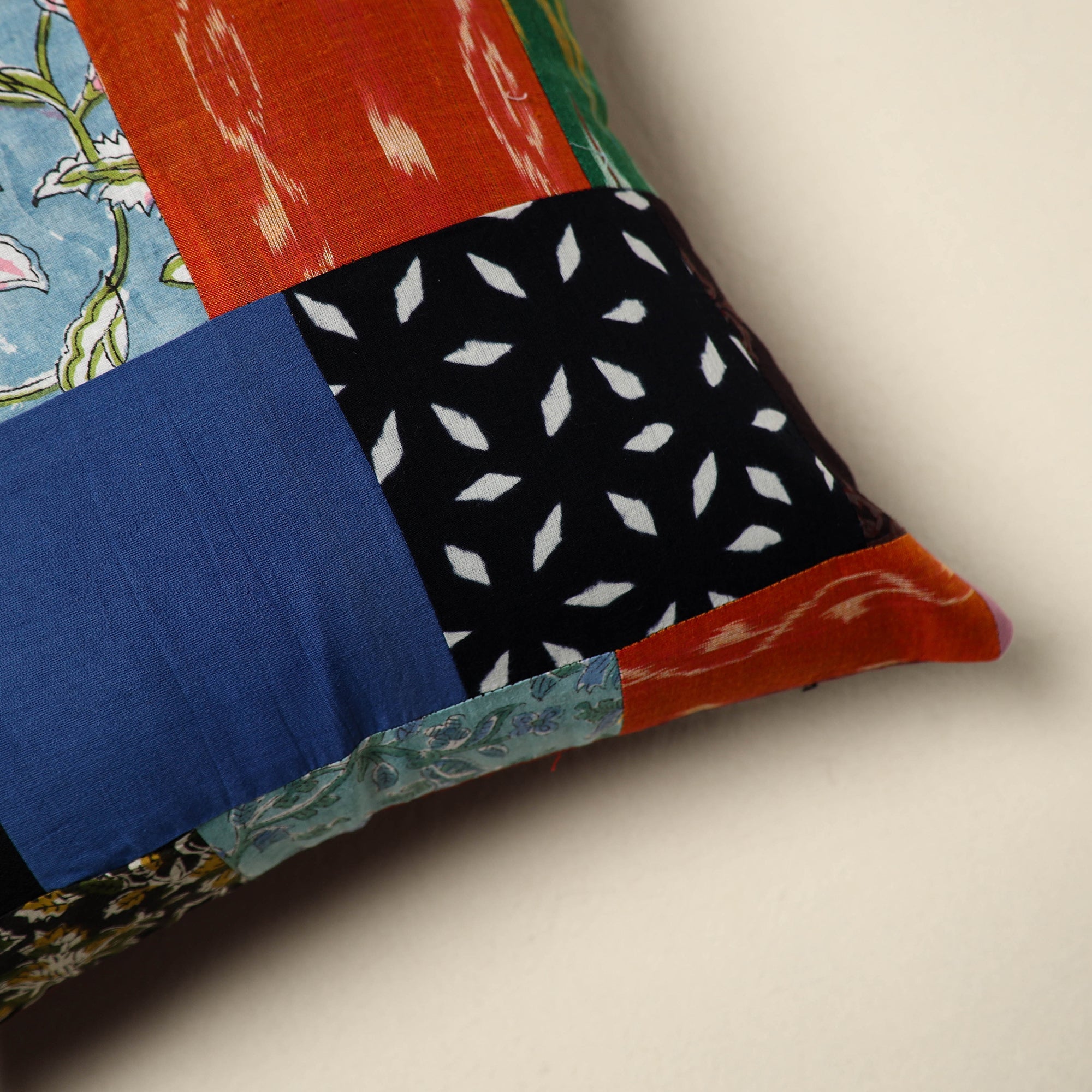 Multicolor Handcrafted Cotton Patchwork Cushion Cover