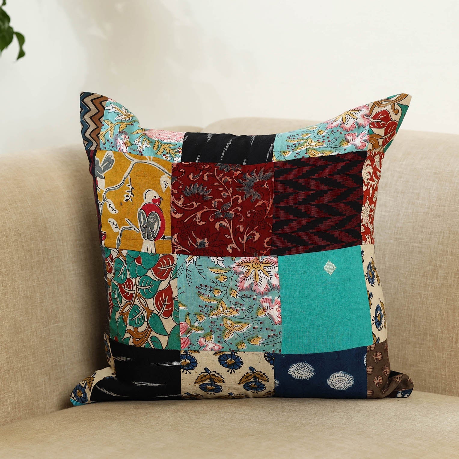 Multicolor - handcrafted cotton patchwork cushion cover 115