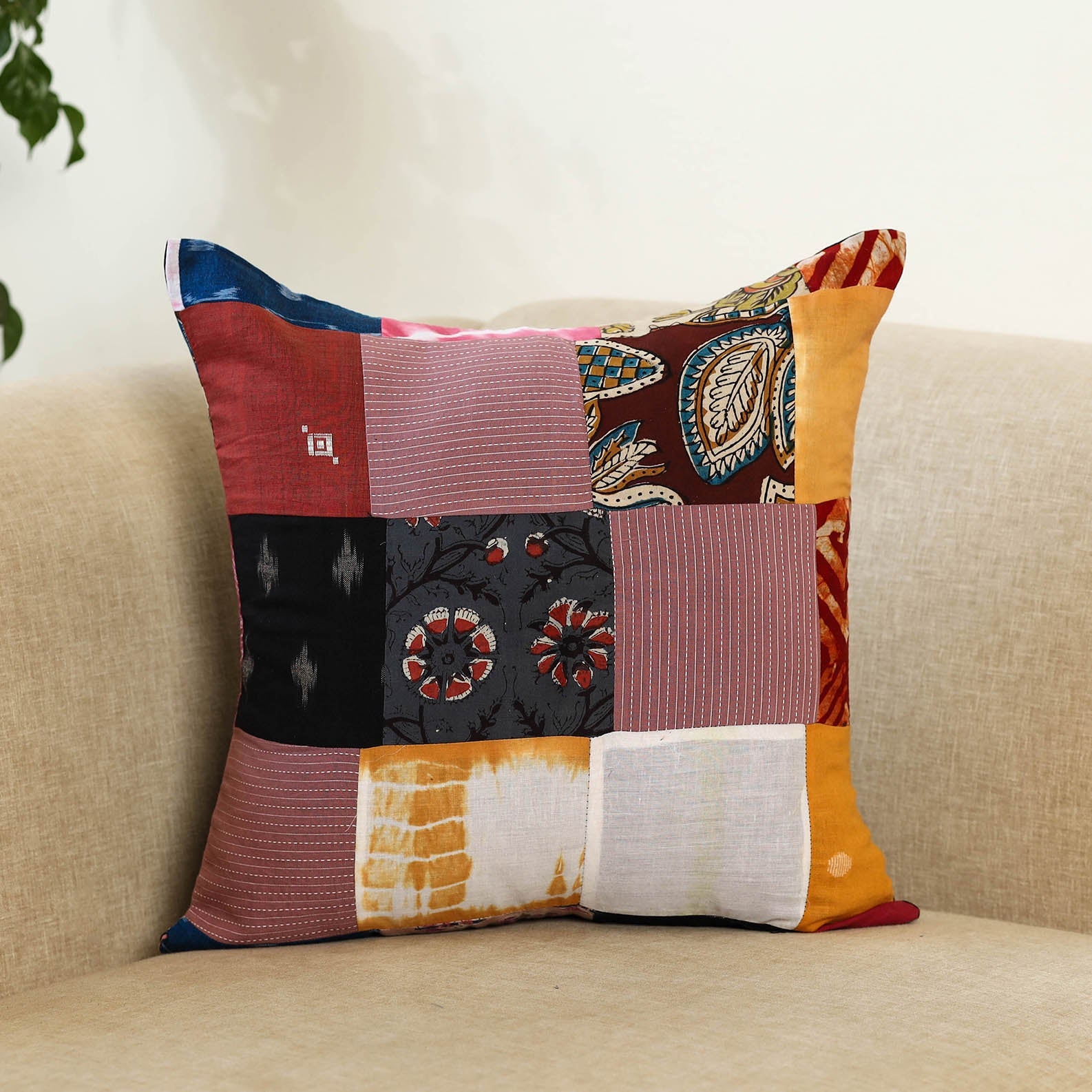  Multicolor Handcrafted Cotton Patchwork Cushion Cover