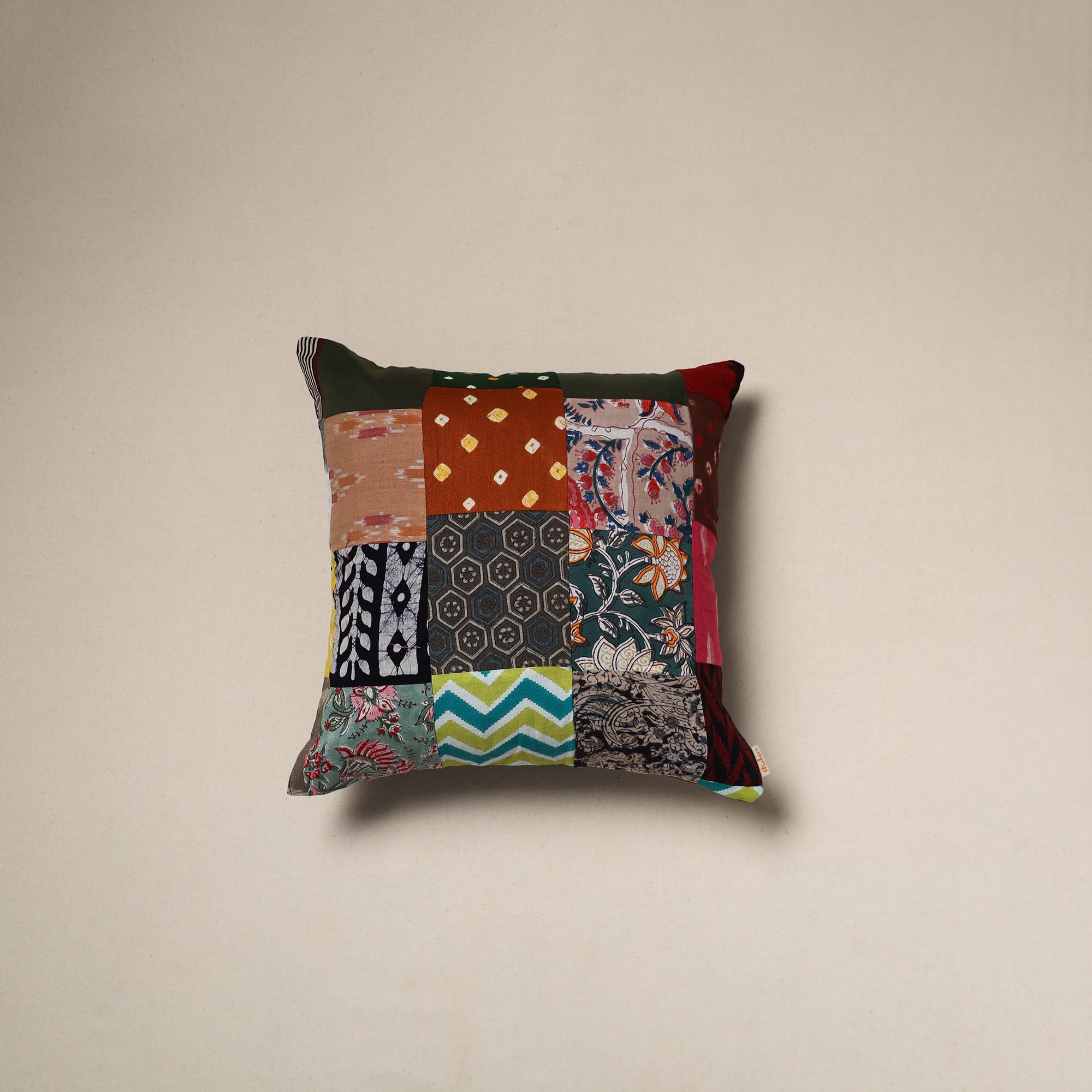 Handcrafted cotton patchwork cushion cover 117