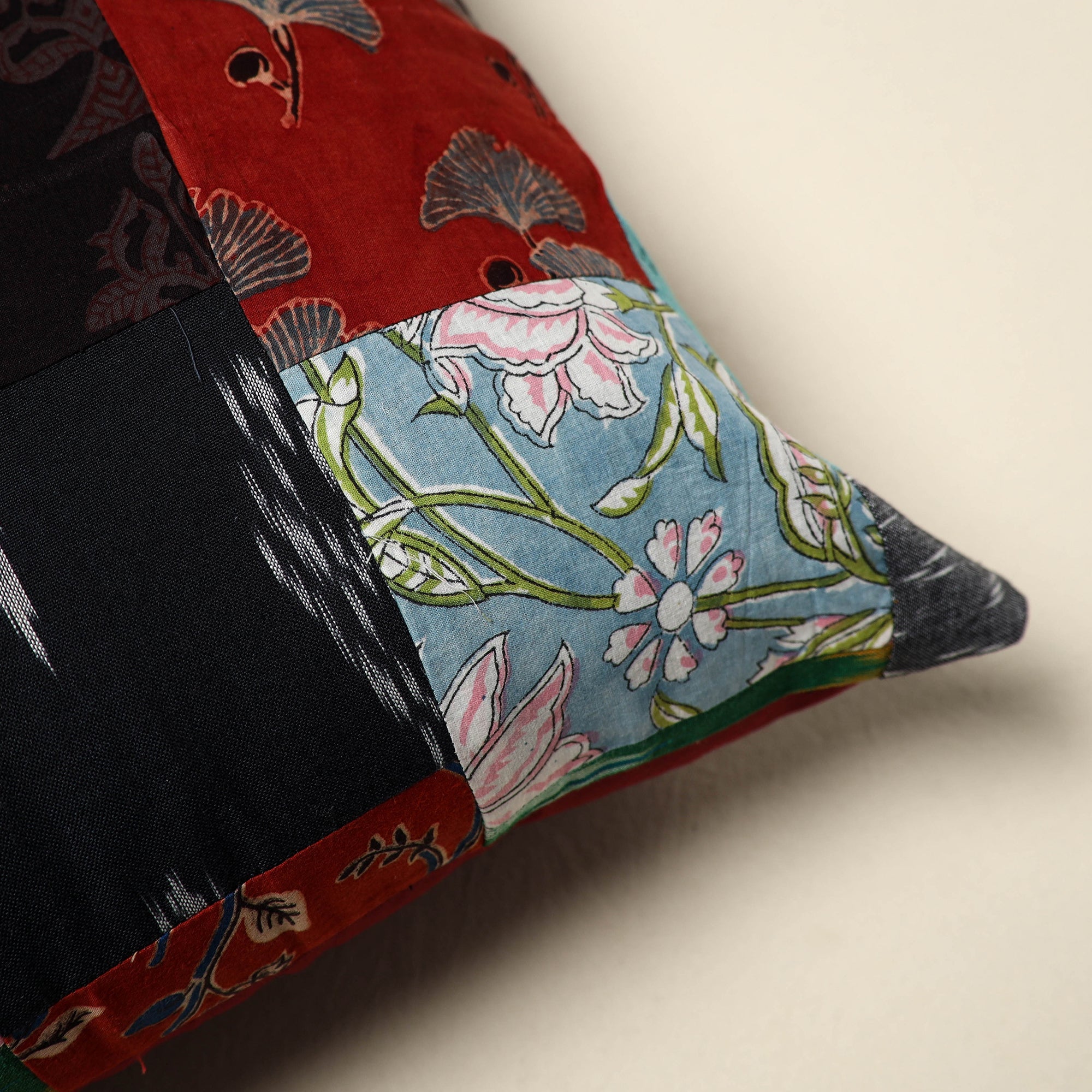 Multicolor - handcrafted cotton patchwork cushion cover 117