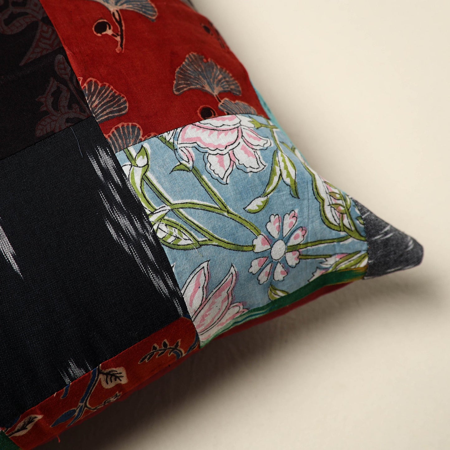 Multicolor - handcrafted cotton patchwork cushion cover 117