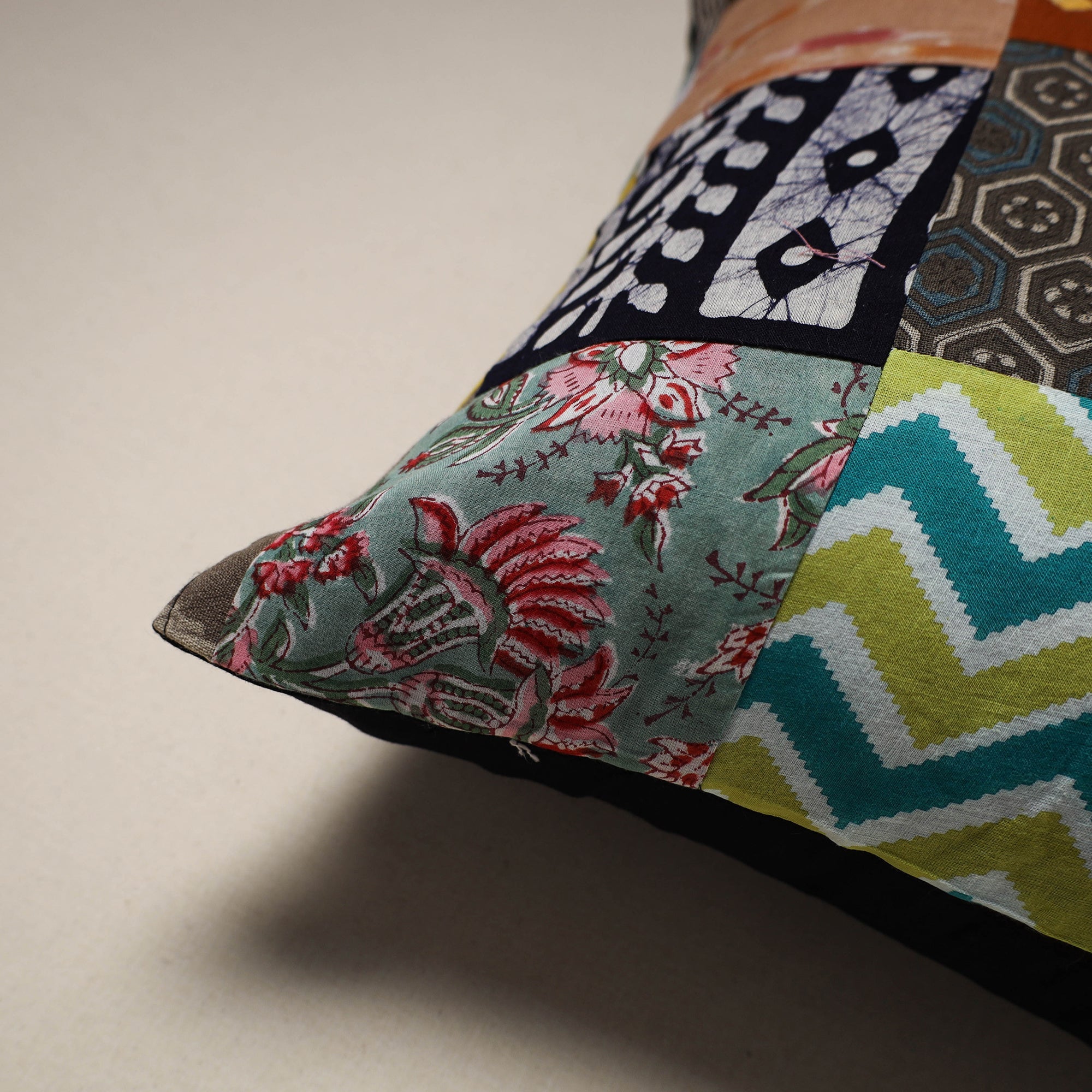 Handcrafted cotton patchwork cushion cover 117