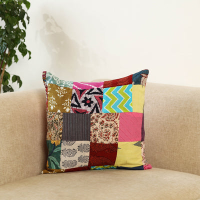  Multicolor Handcrafted Cotton Patchwork Cushion Cover