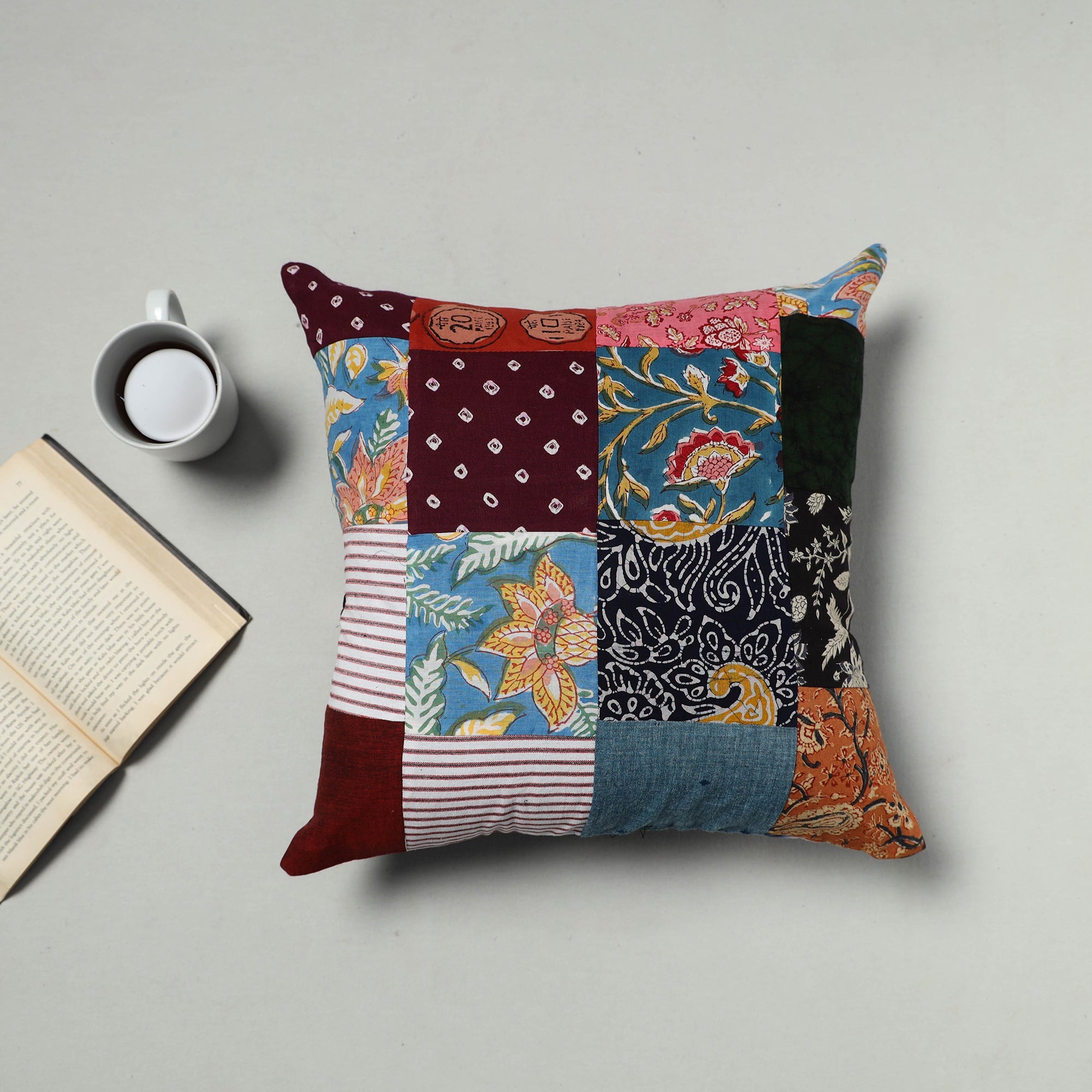  Multicolor Handcrafted Cotton Patchwork Cushion Cover