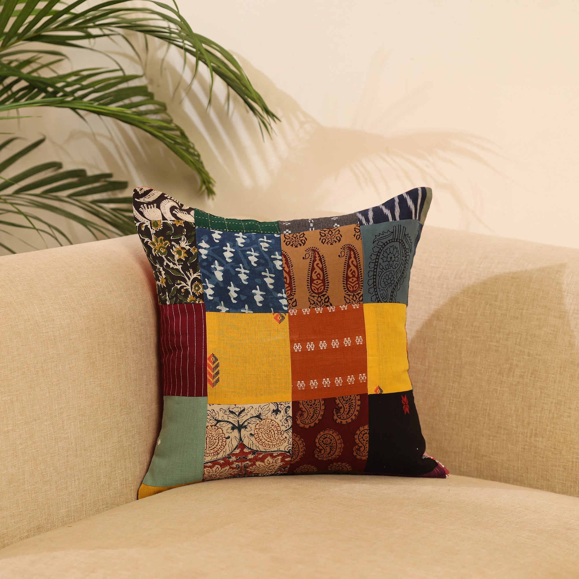 Buy Multicolor Handcrafted Cotton Patchwork Cushion Cover