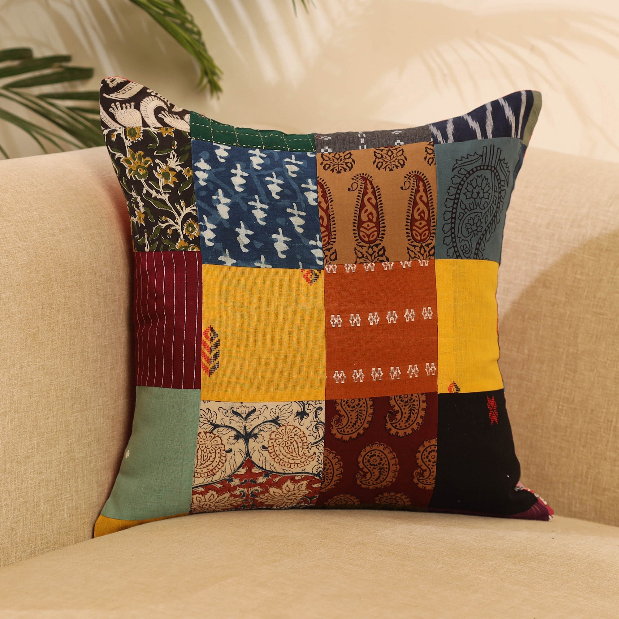 Buy Multicolor Handcrafted Cotton Patchwork Cushion Cover