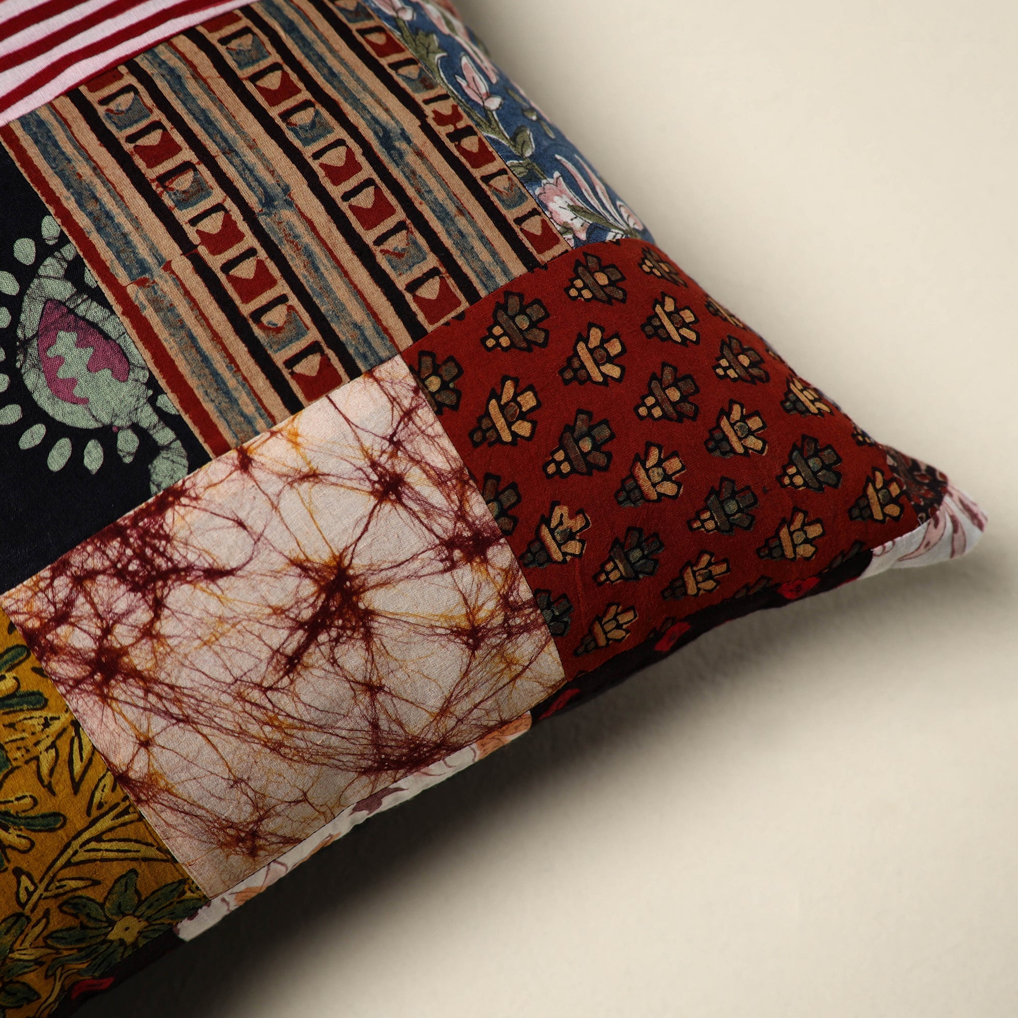 Multicolor - handcrafted cotton patchwork cushion cover 125