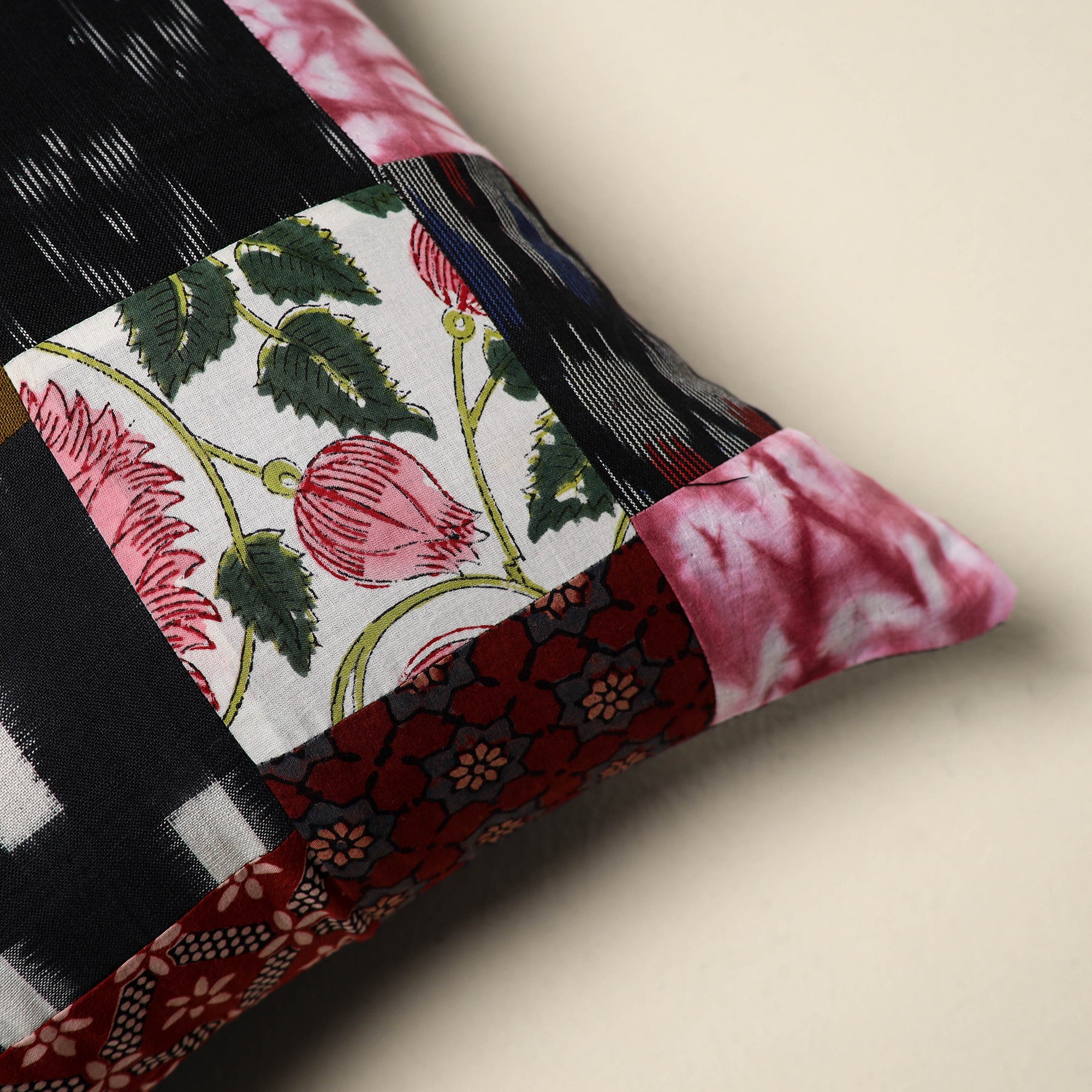 Multicolor - handcrafted cotton patchwork cushion cover 129