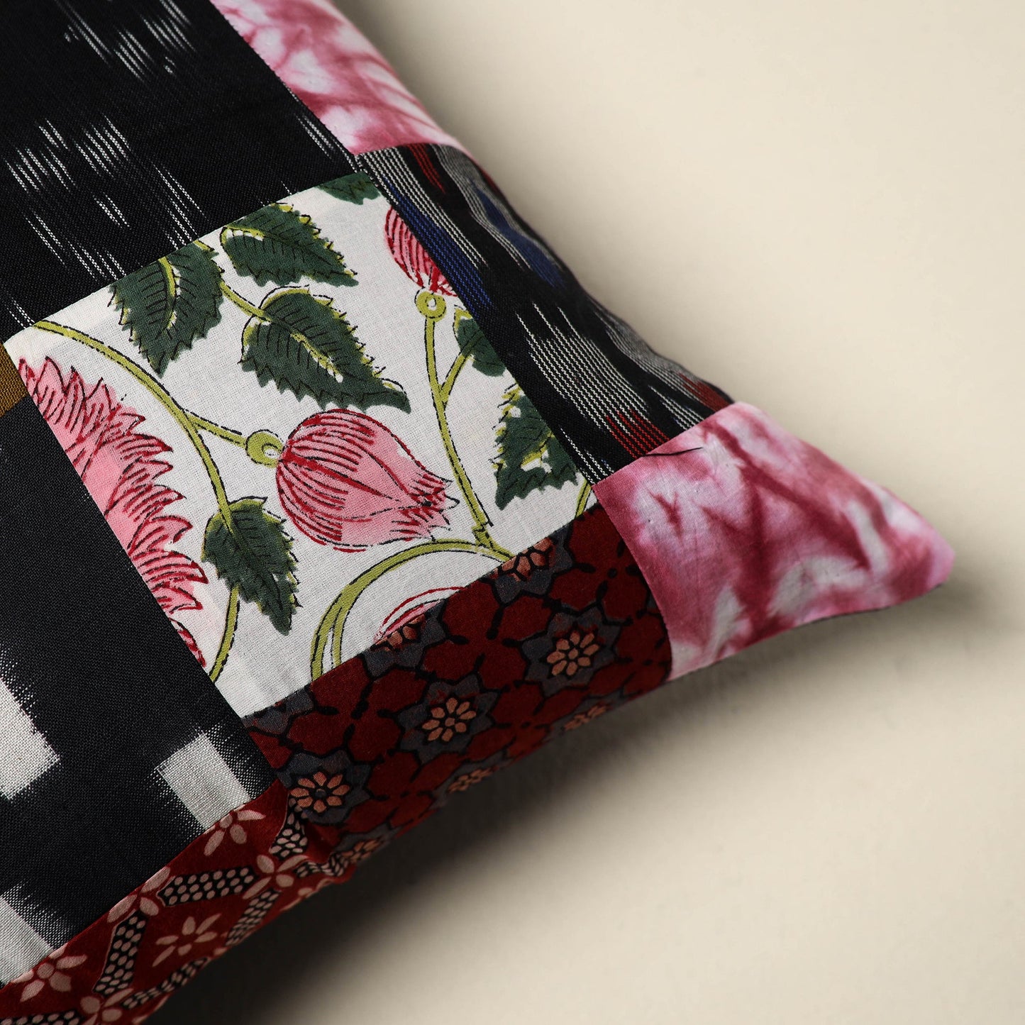 Multicolor - handcrafted cotton patchwork cushion cover 129