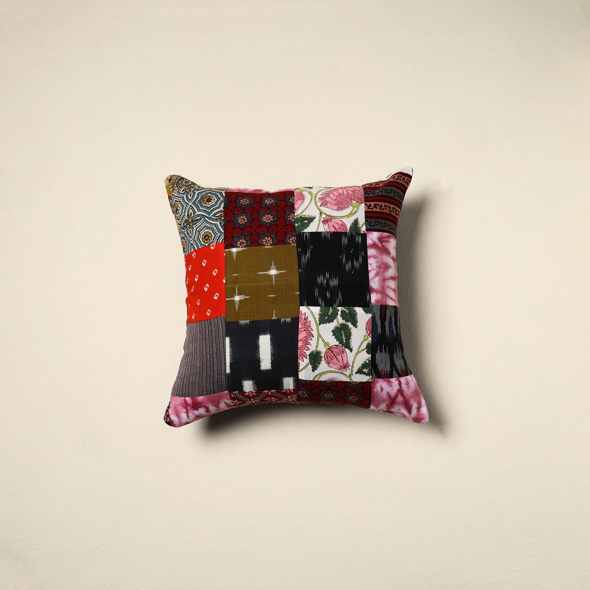 Multicolor - handcrafted cotton patchwork cushion cover 129