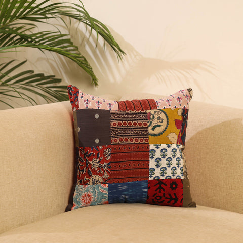 Buy Multicolor Handcrafted Cotton Patchwork Cushion Cover