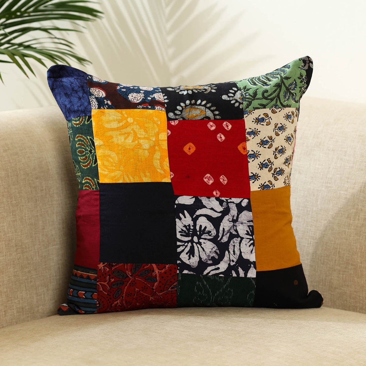 Multicolor - handcrafted cotton patchwork cushion cover 13