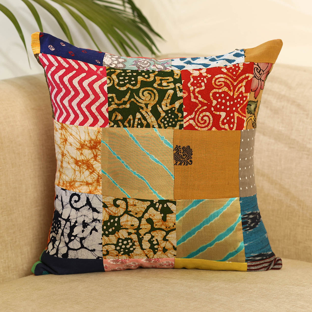 Buy Multicolor Handcrafted Cotton Patchwork Cushion Cover