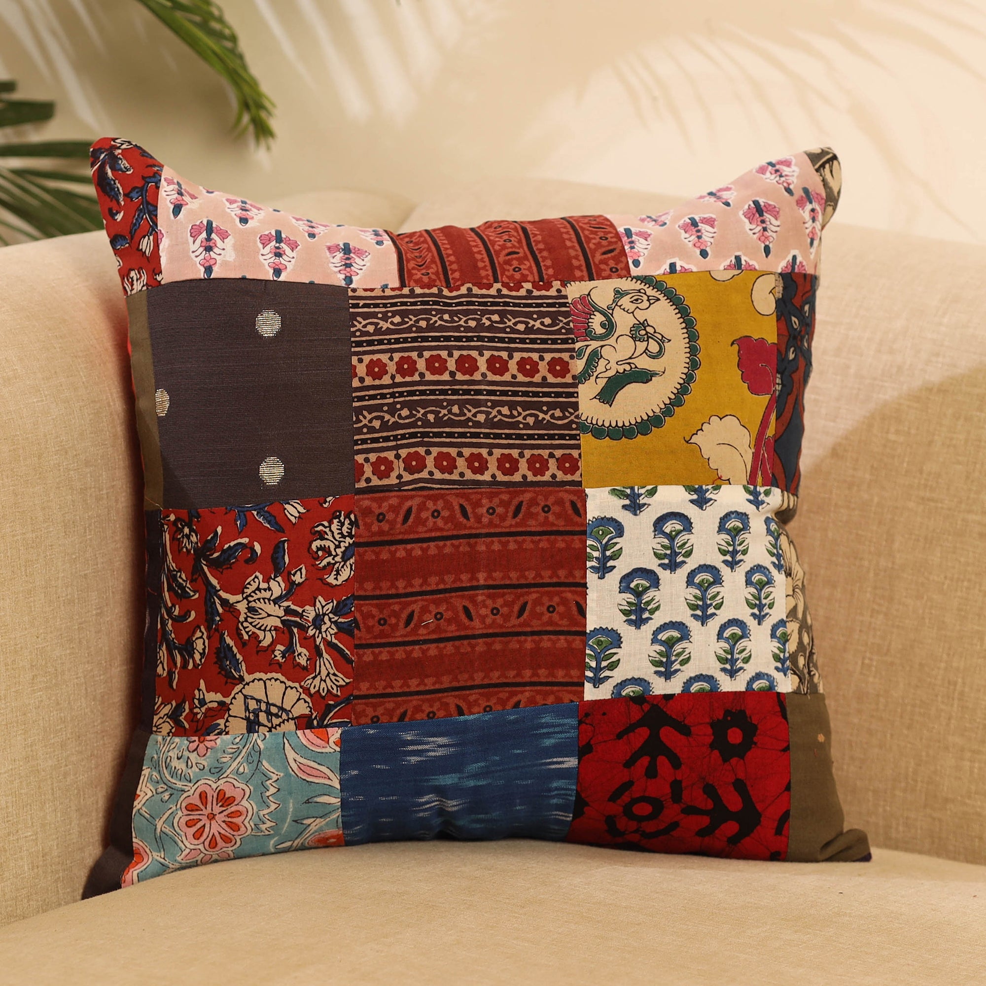 Buy Multicolor Handcrafted Cotton Patchwork Cushion Cover