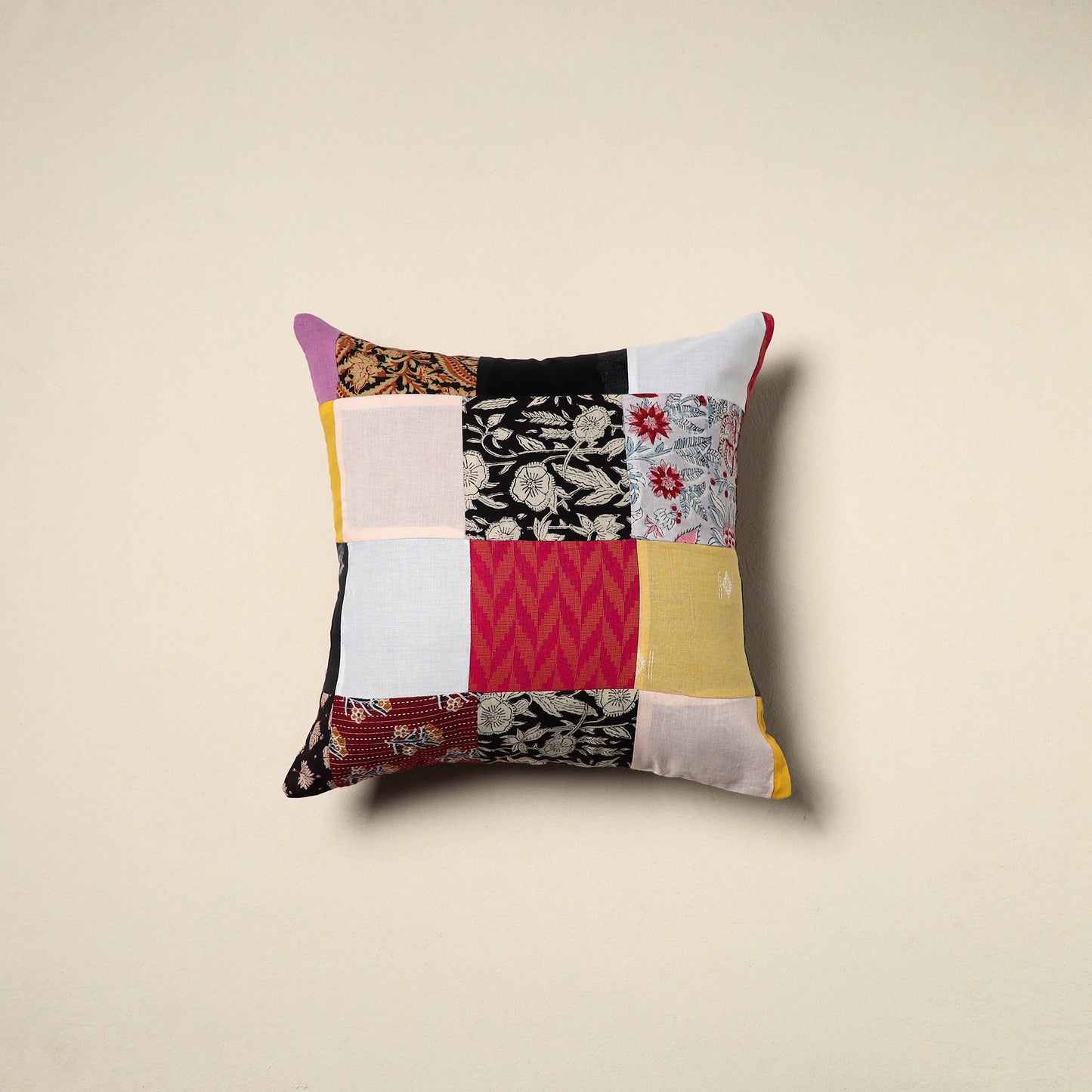 Multicolor Handcrafted Cotton Patchwork Cushion Cover
