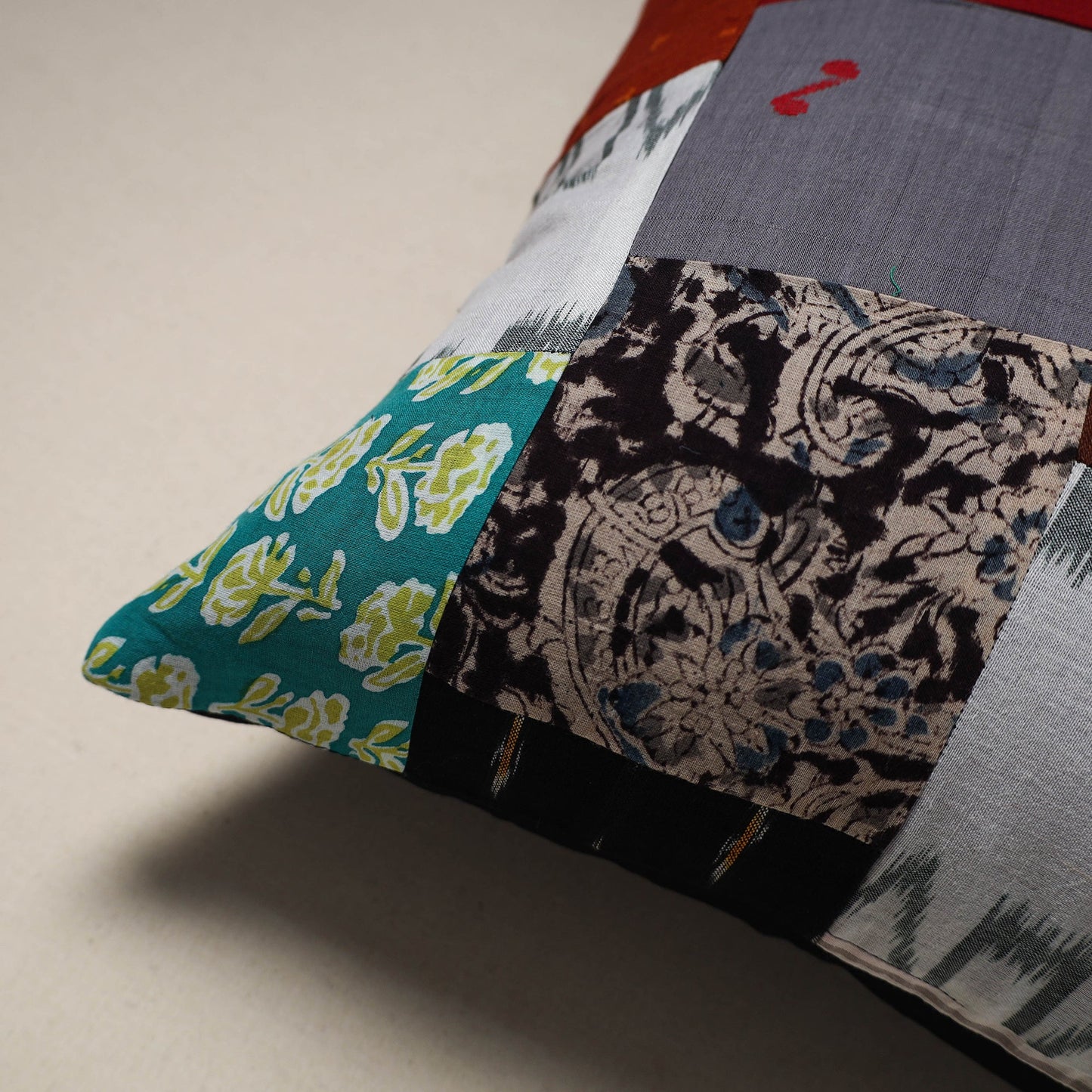 Handcrafted cotton patchwork cushion cover 136