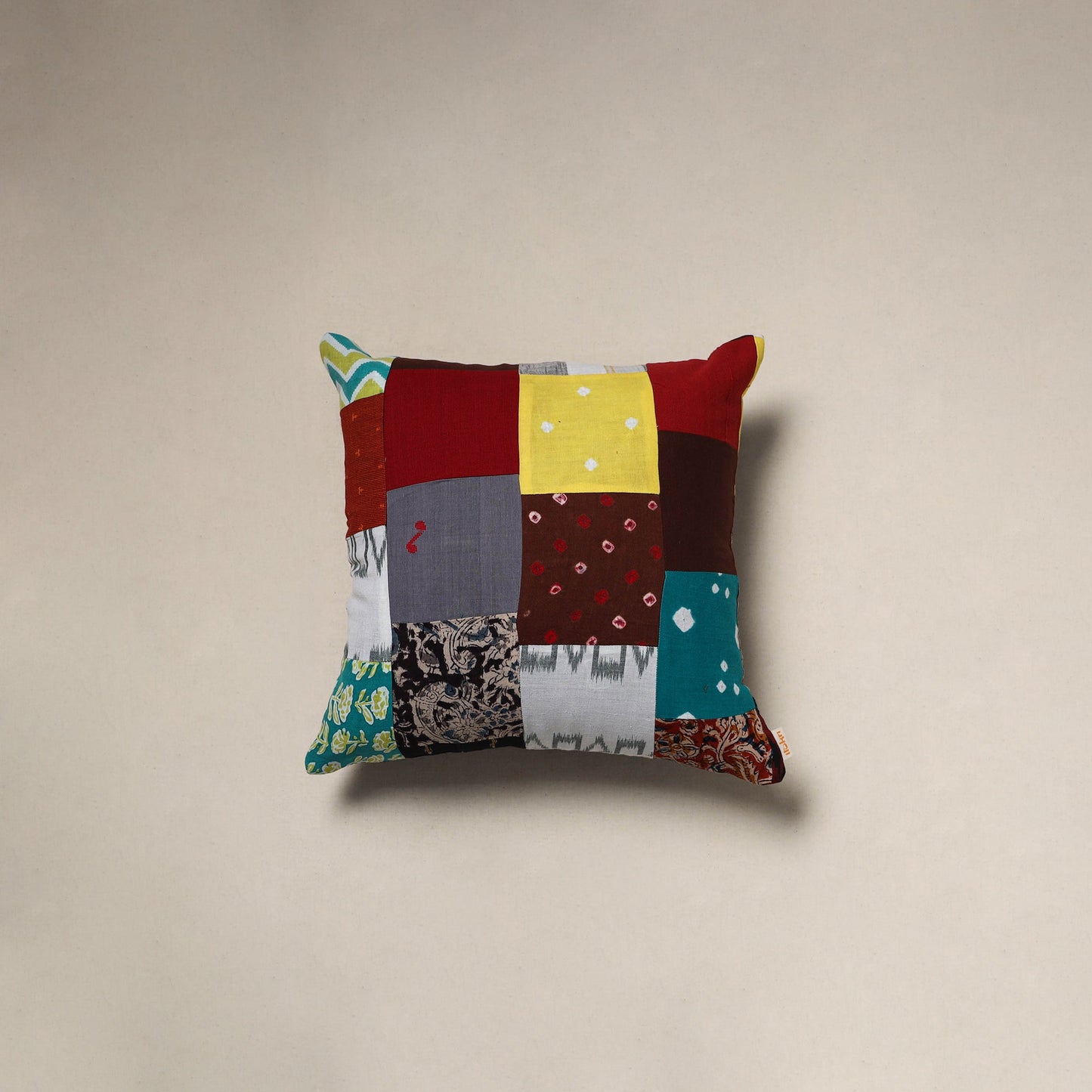 Handcrafted cotton patchwork cushion cover 136