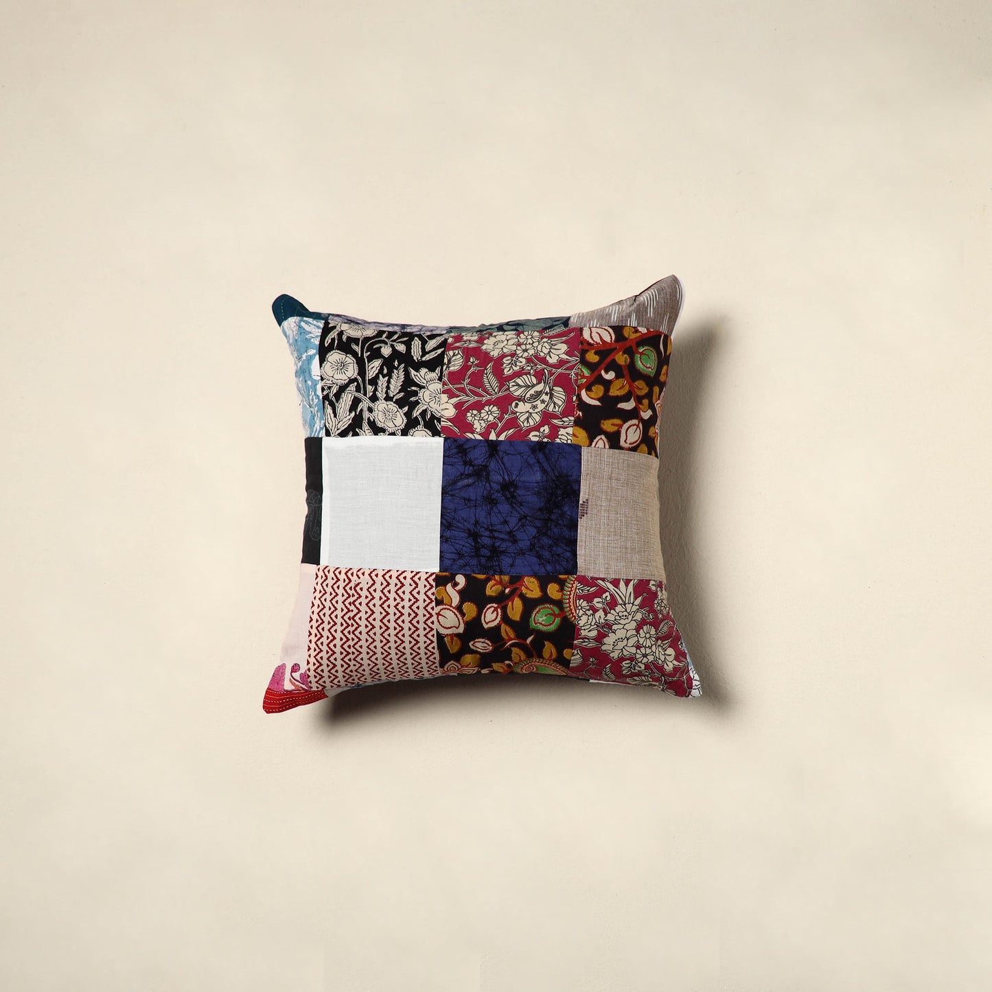 Multicolor - handcrafted cotton patchwork cushion cover 137
