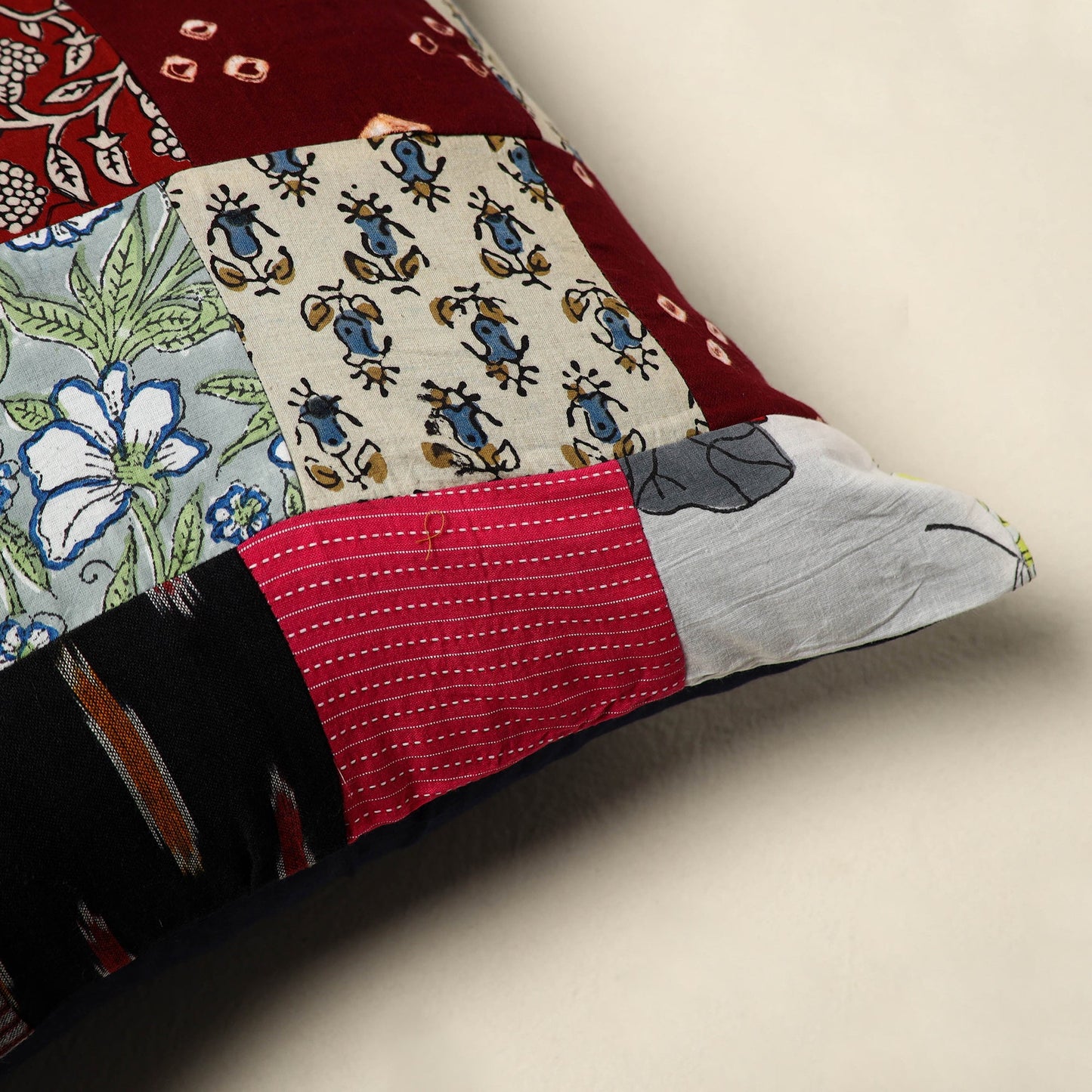 Multicolor Handcrafted Cotton Patchwork Cushion Cover