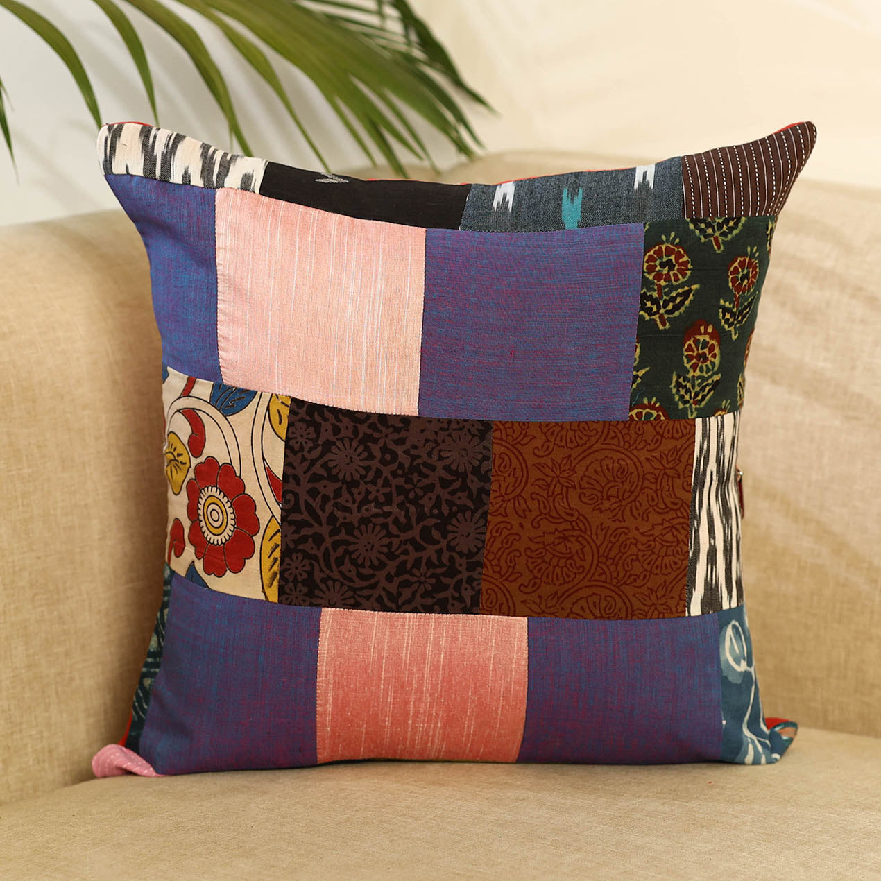 Multicolor - handcrafted cotton patchwork cushion cover 14